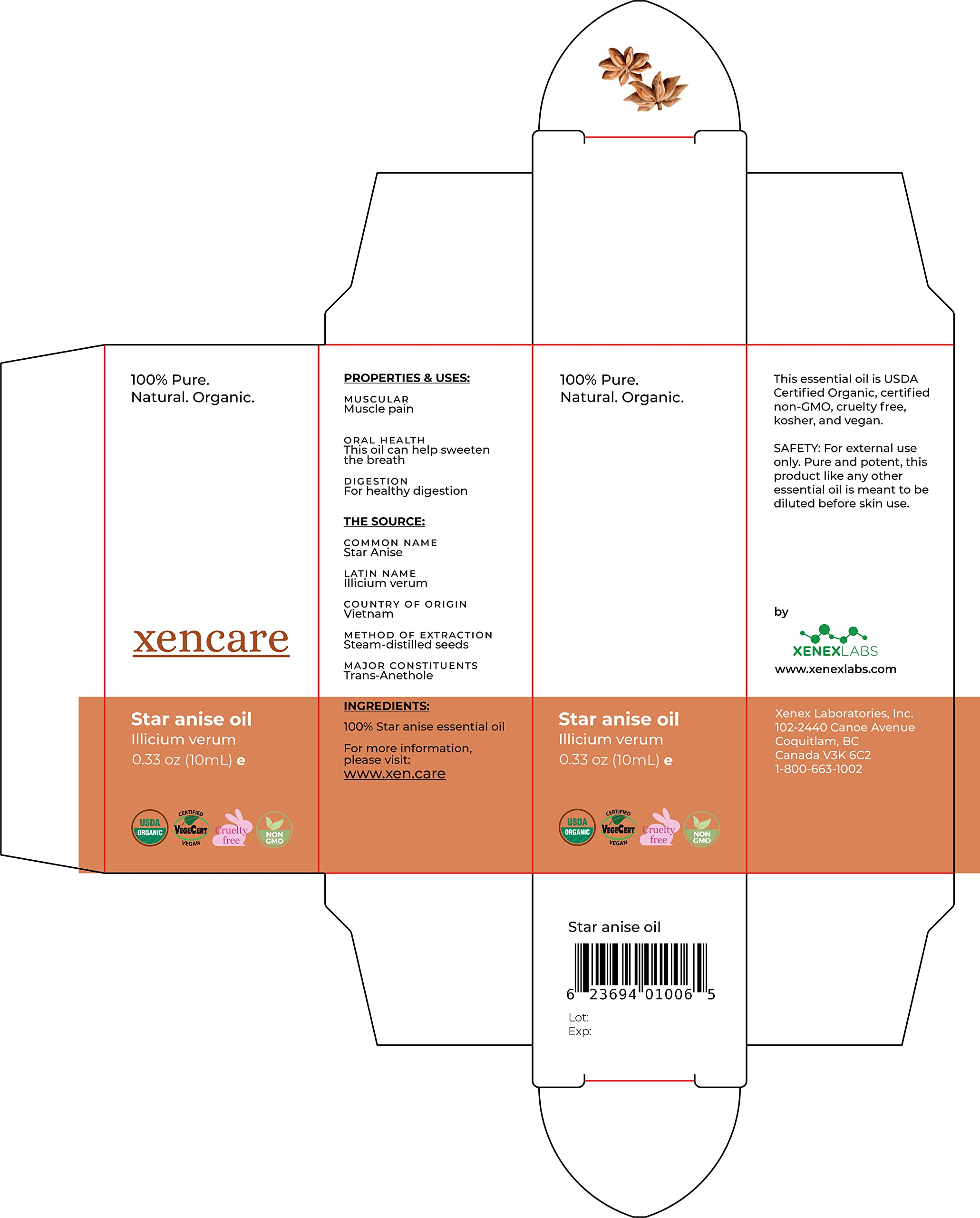 Star Anise Essential Oil – USDA Organic, Food Grade | xencare 10ml (0.33 fl oz) – 100% Pure & Undiluted