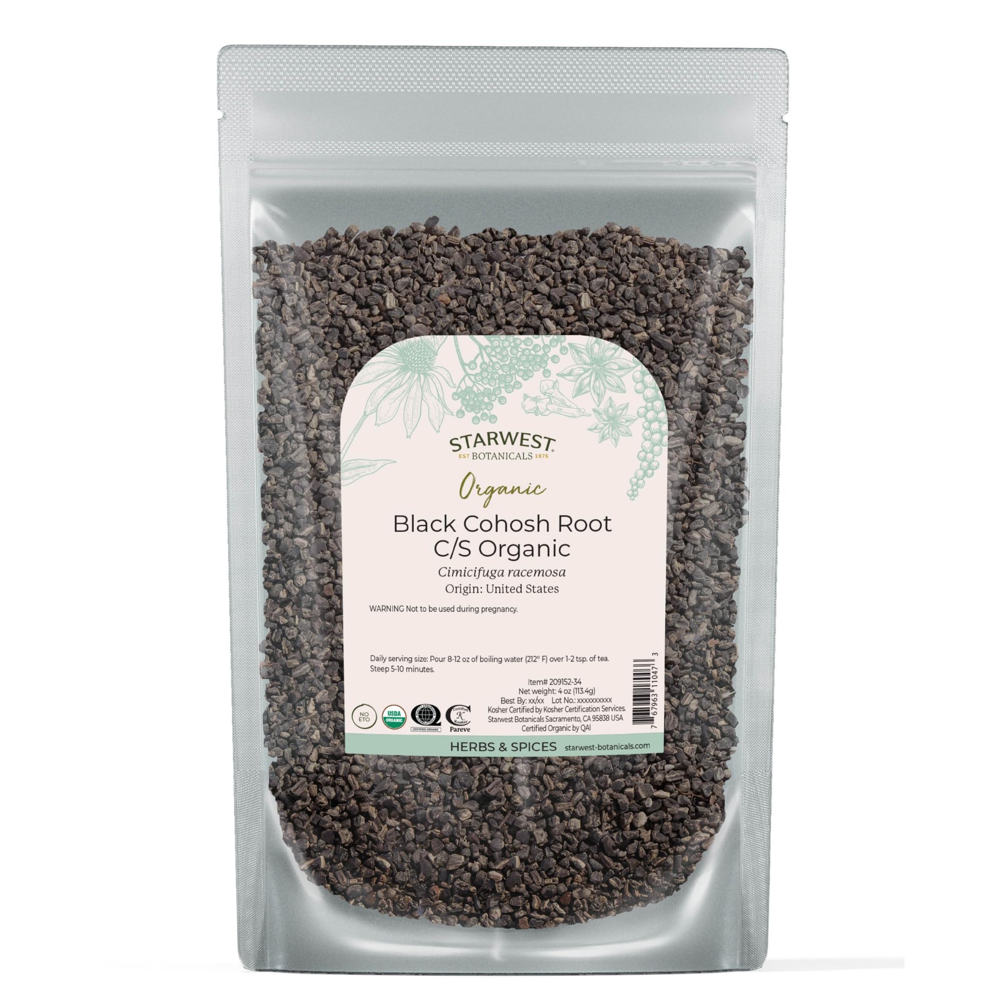Starwest Botanicals Organic Black Cohosh Root - 4 oz | Cut & Sifted, Kosher, Non-GMO