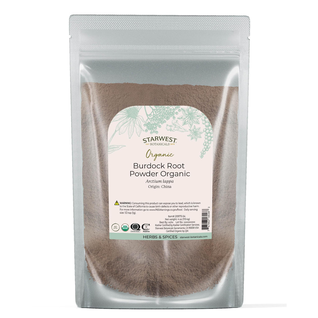 Starwest Burdock Root Powder Organic - 4 oz Pouch | Kosher, Non-GMO