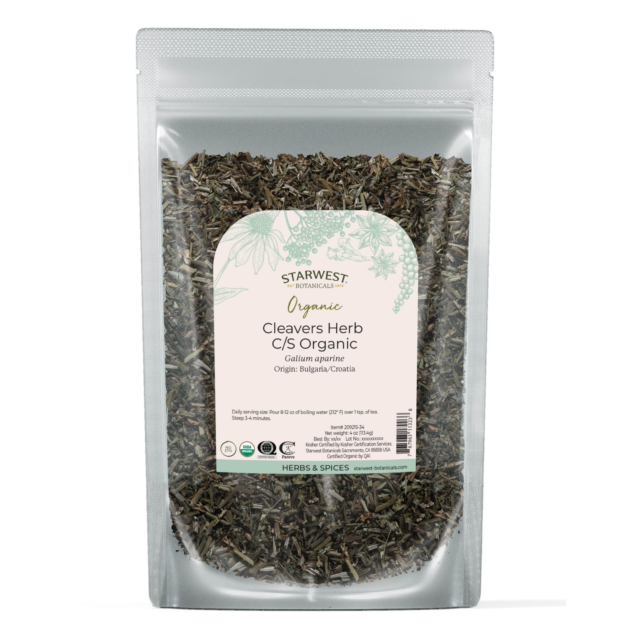 Starwest Botanicals Cleavers Herb Organic - Dried Loose Leaf, 4 oz