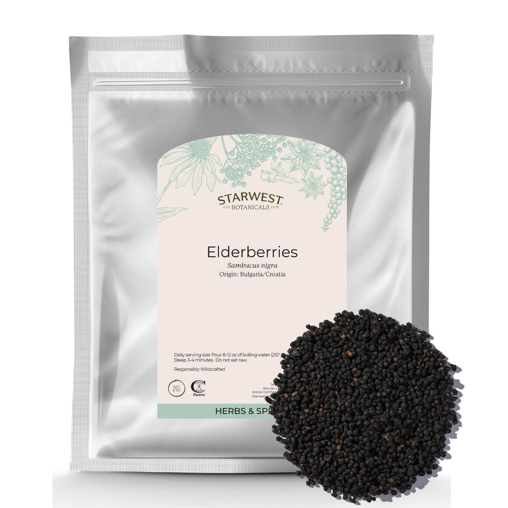 Starwest Botanicals Whole Elderberries - Dried, Kosher, Wildcrafted (1 lb Bulk)