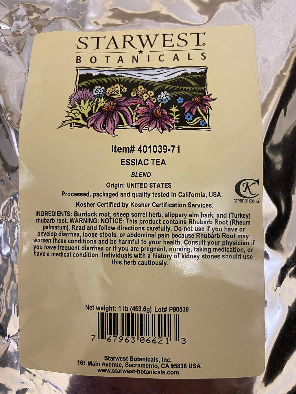 Starwest Botanicals Essiac Tea, 1 Pound – Burdock Root, Sheep Sorrel, Rhubarb Root & Slippery Elm
