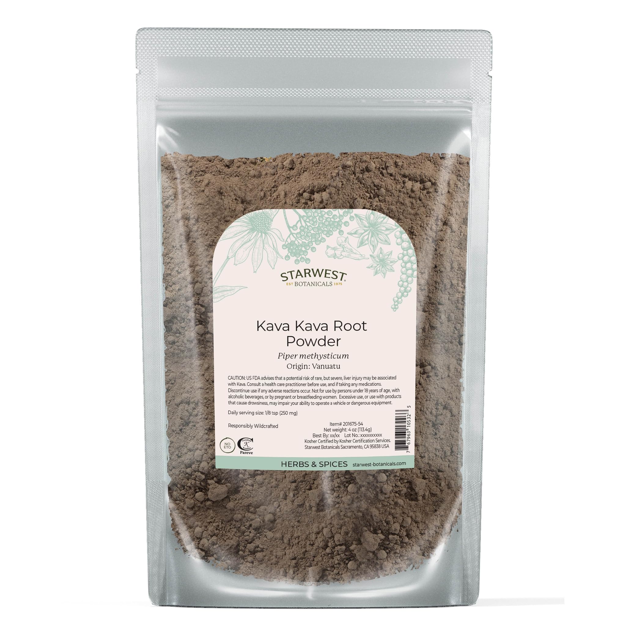 Starwest Botanicals Kava Kava Root Powder 4 oz Pouch | Wildcrafted & Kosher