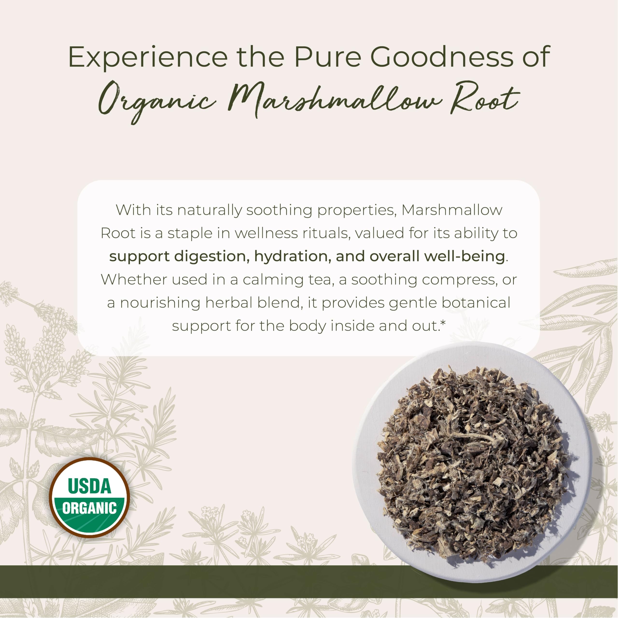 Starwest Botanicals Organic Marshmallow Root – Dried Herb for Tea, Kosher & Non-GMO – 4 oz Pouch