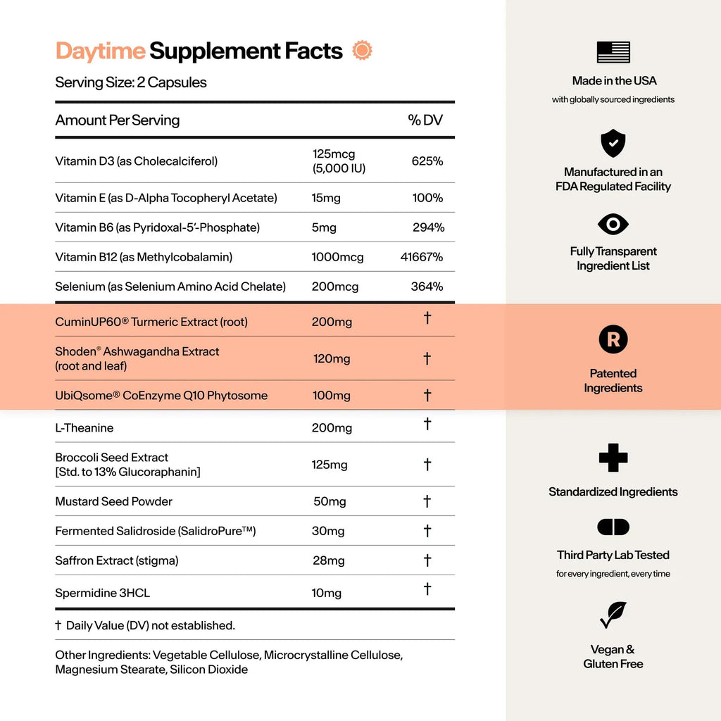 Stasis Daytime Energy and Focus Supplement with CoQ10 + Rhodiola Rosea – All-Day Brain, Mood & Energy Support | 25 Servings