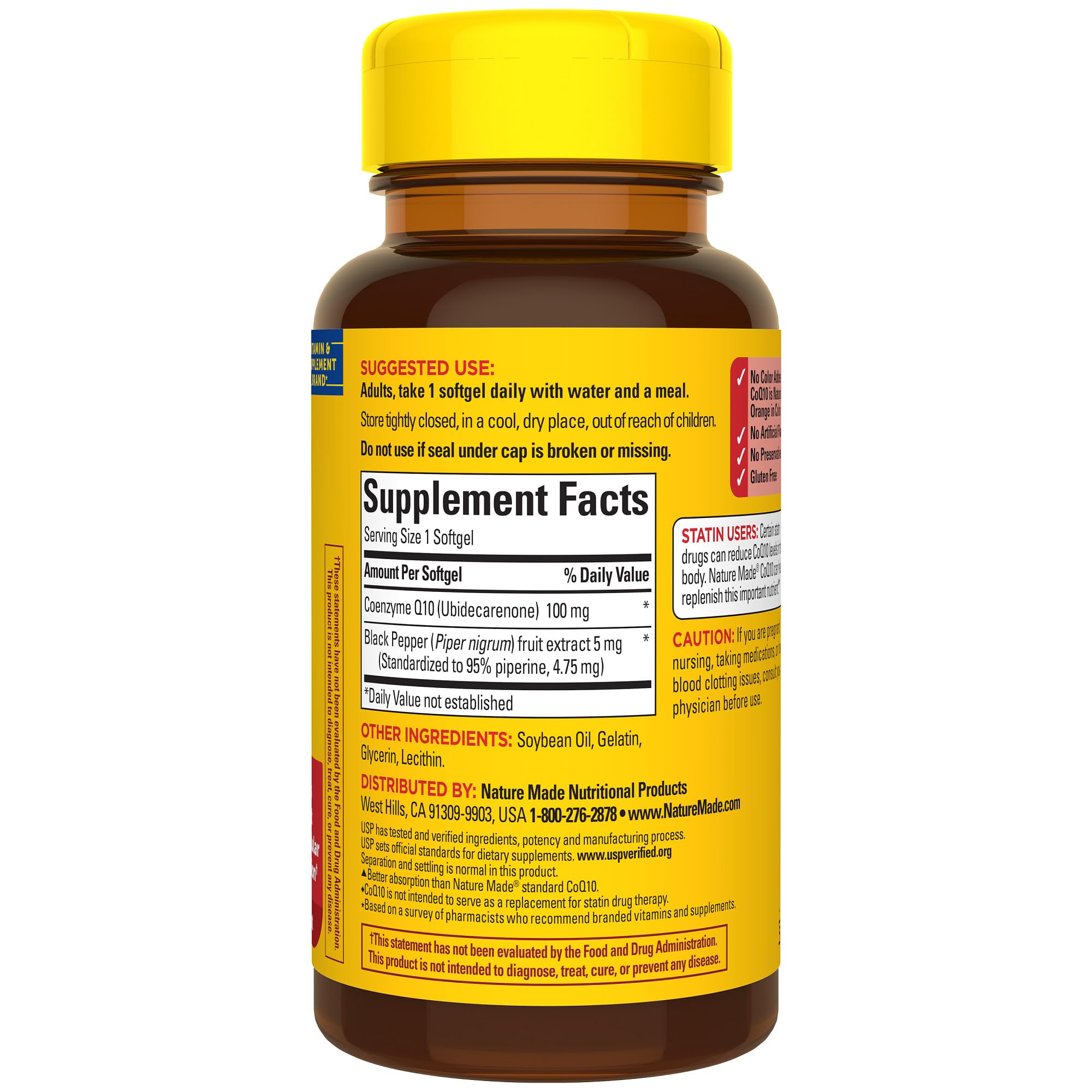 Nature Made CoQ10 100 mg with Black Pepper Extract – 30 Softgels | Heart Health Support