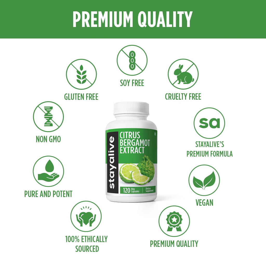 STAY ALIVE Citrus Bergamot 1000mg Capsules - 30:1 Extract, 120 Capsules | Heart Health, Non-GMO, Gluten-Free