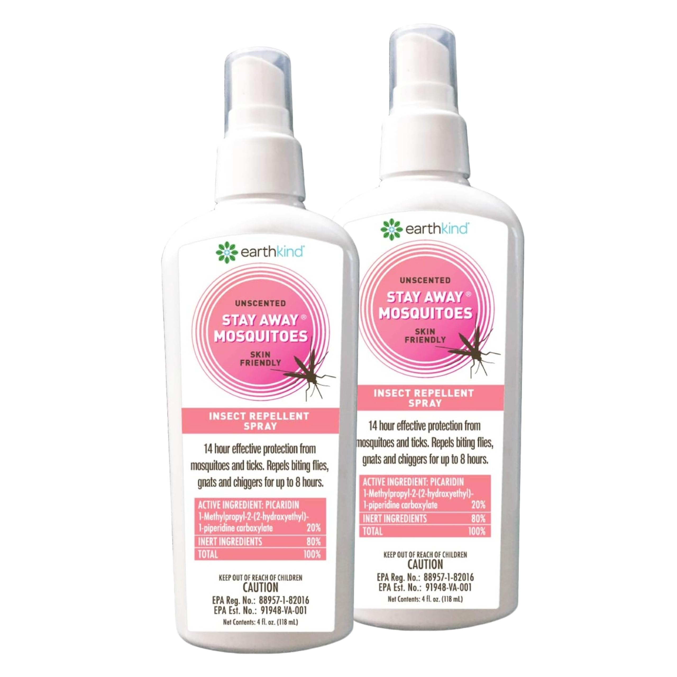 EarthKind Stay Away Mosquito Insect Repellent – Plant-Based, Unscented Picaridin (4-Oz) 2-Pack