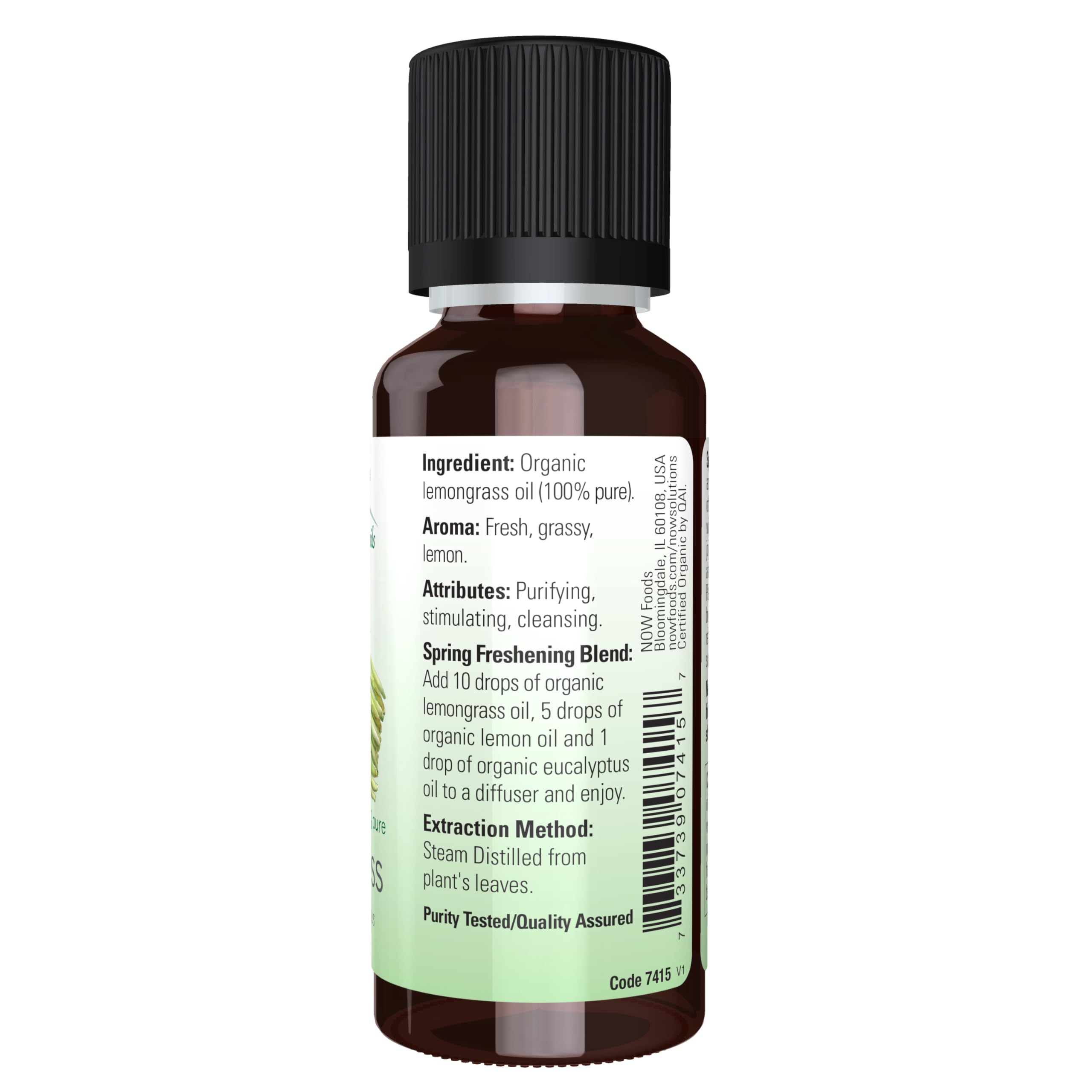 NOW Essential Oils Organic Lemongrass Oil – Pure Steam-Distilled, 1 oz