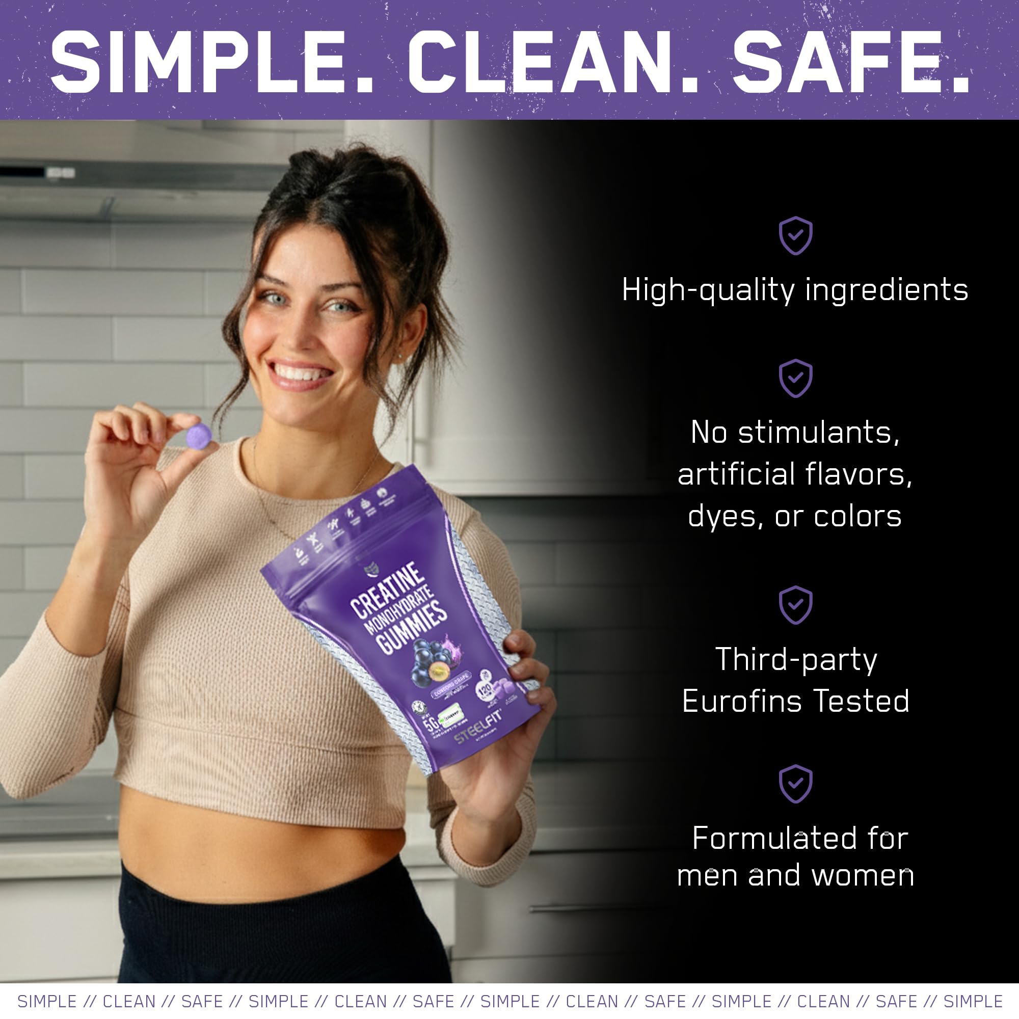 SteelFit Creapure Creatine Monohydrate Gummies for Men & Women - Concord Grape | 120 Gummies