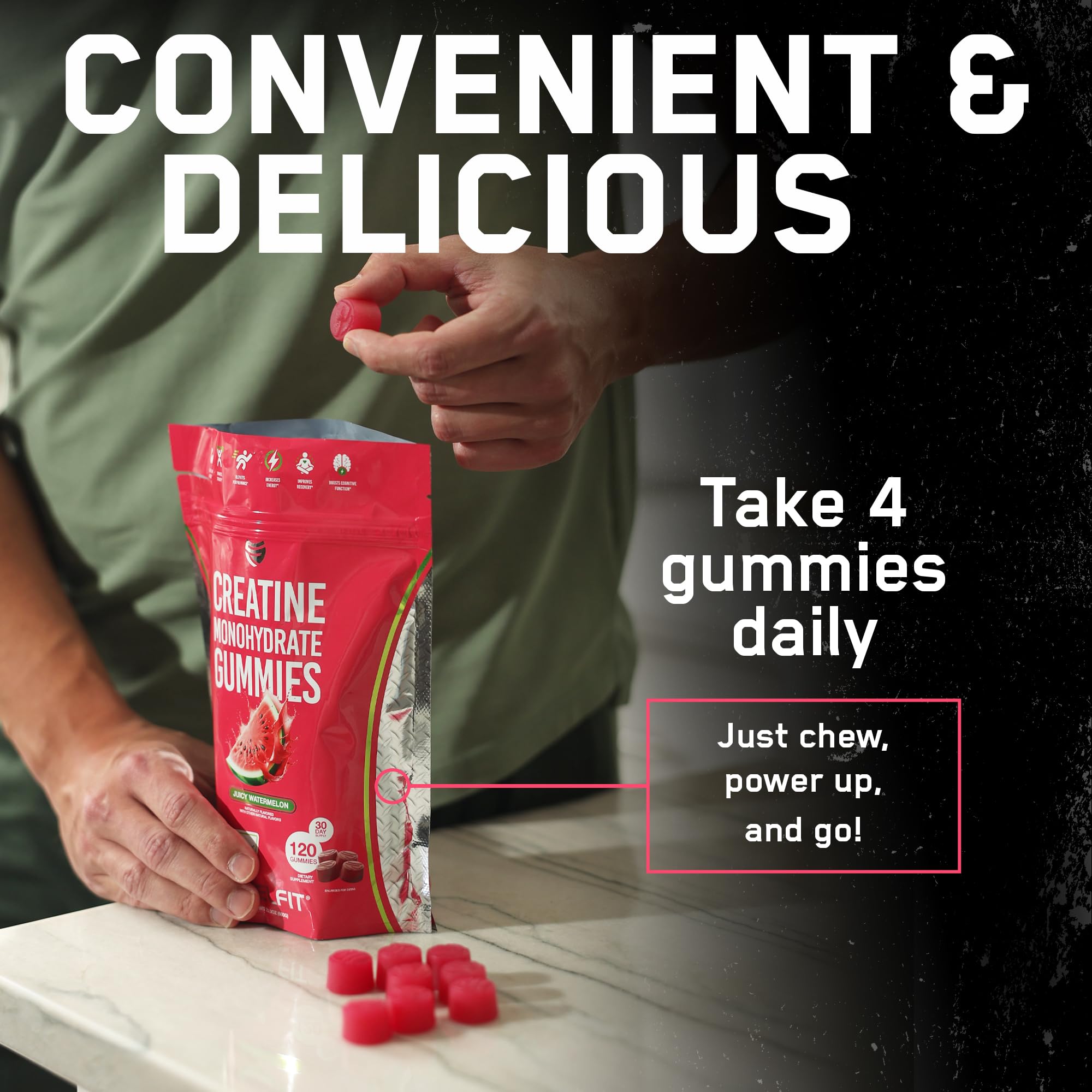 SteelFit Creapure Creatine Gummies - 5g per Serving, Juicy Watermelon, 120 Gummies