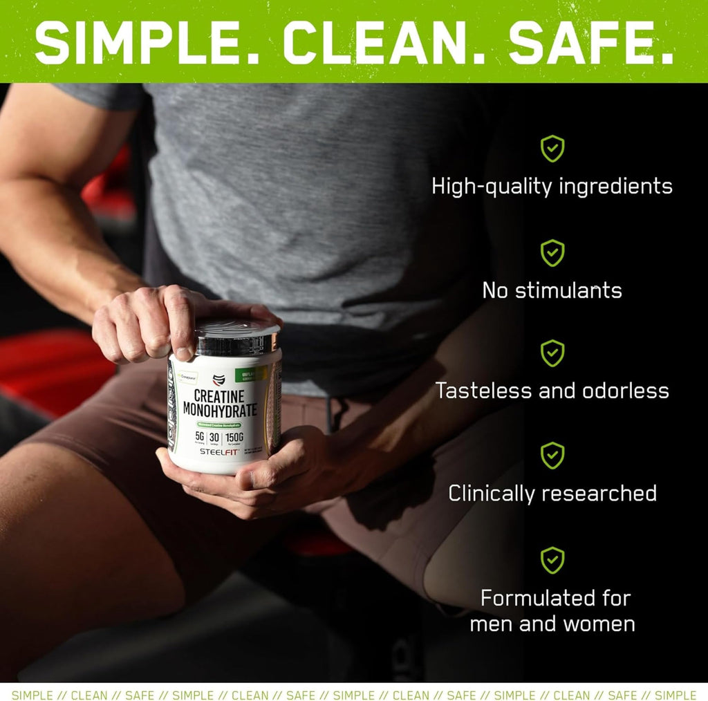 SteelFit Creapure Creatine Monohydrate Powder - Unflavored, German Micronized Creatine