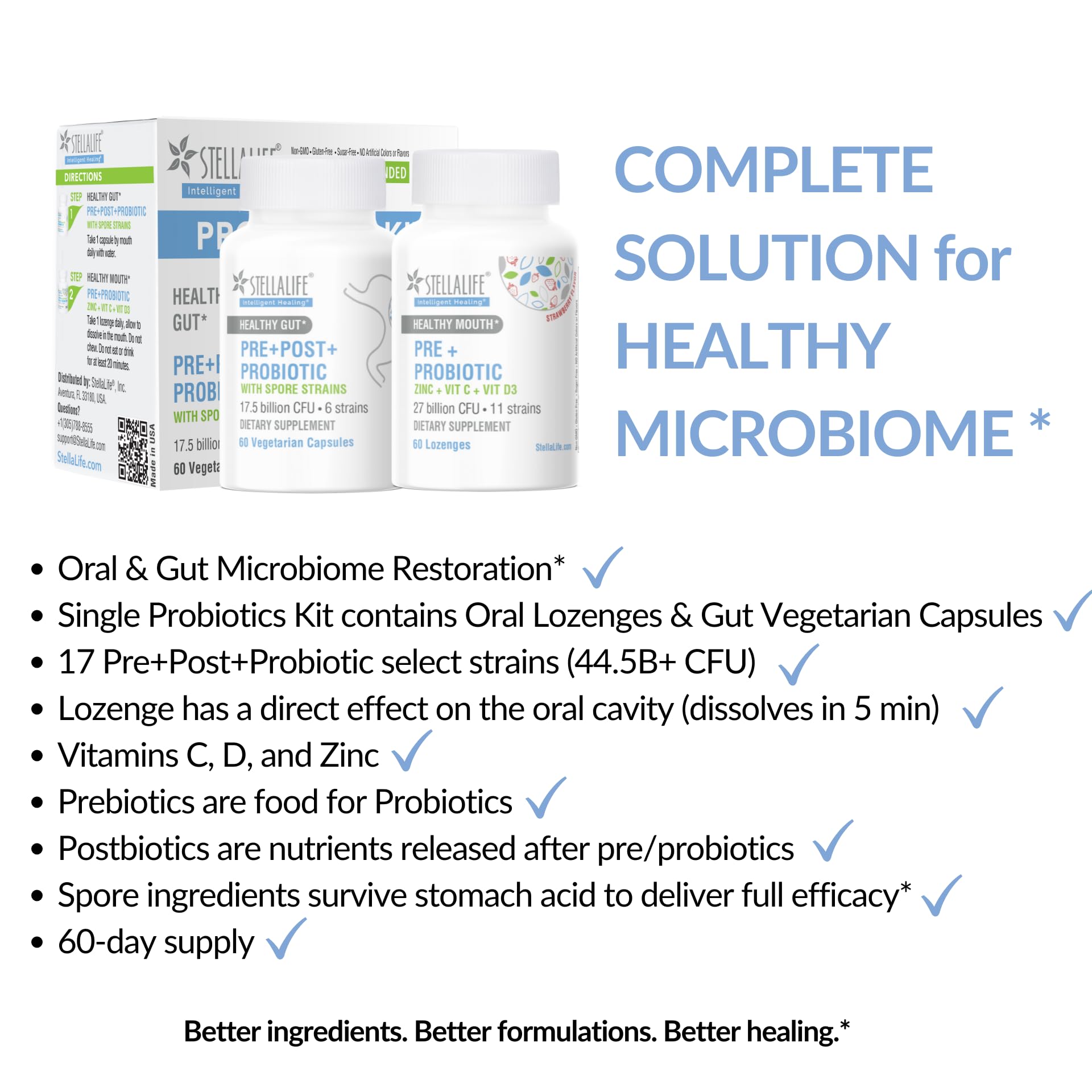 StellaLife Probiotics Kit: Oral & Gut – 44.5B CFU, 11 Oral + 6 Gut Strains, Strawberry (60-Day)