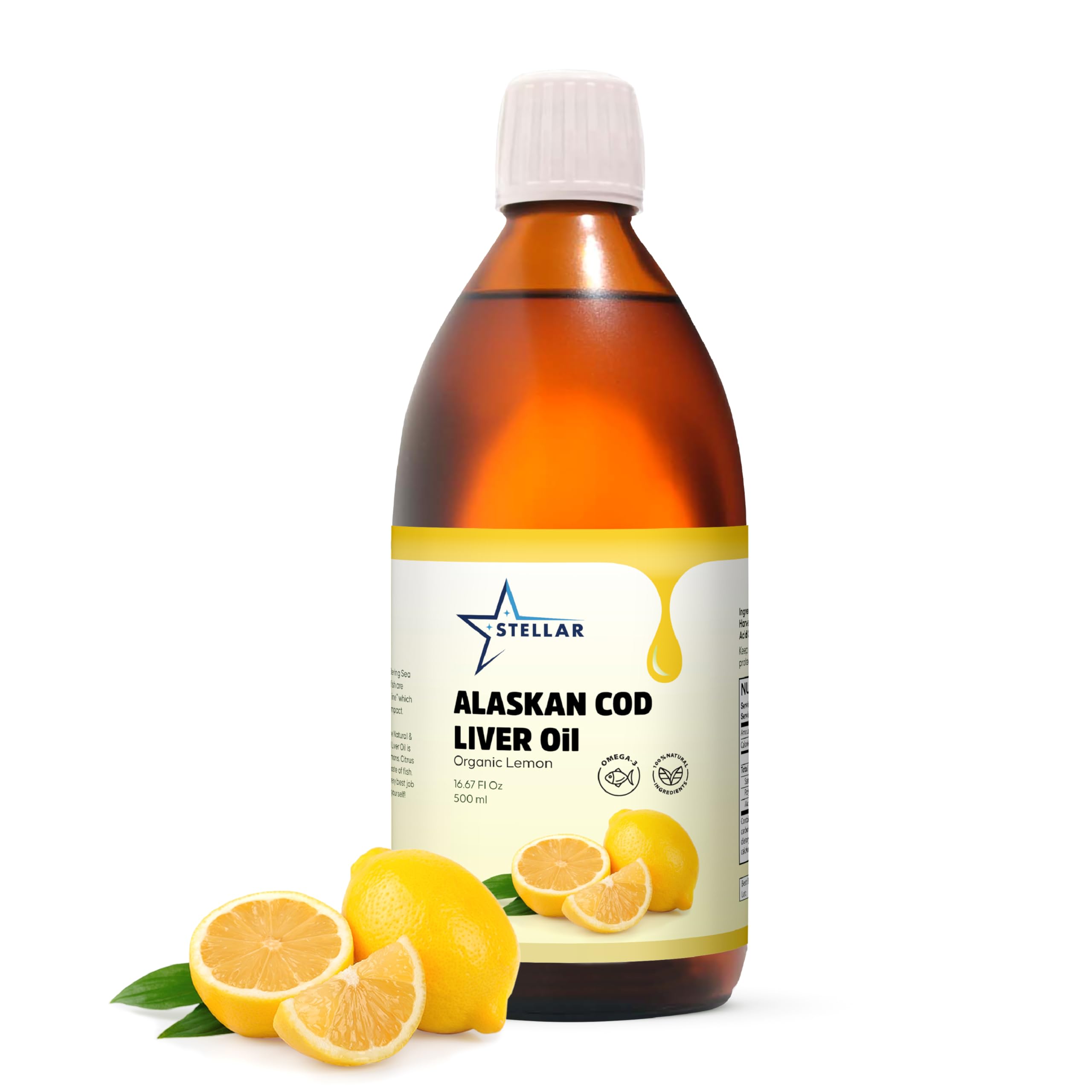 Stellar Alaskan Cod Liver Oil - Organic Lemon, 16.67 oz | Wild-Caught