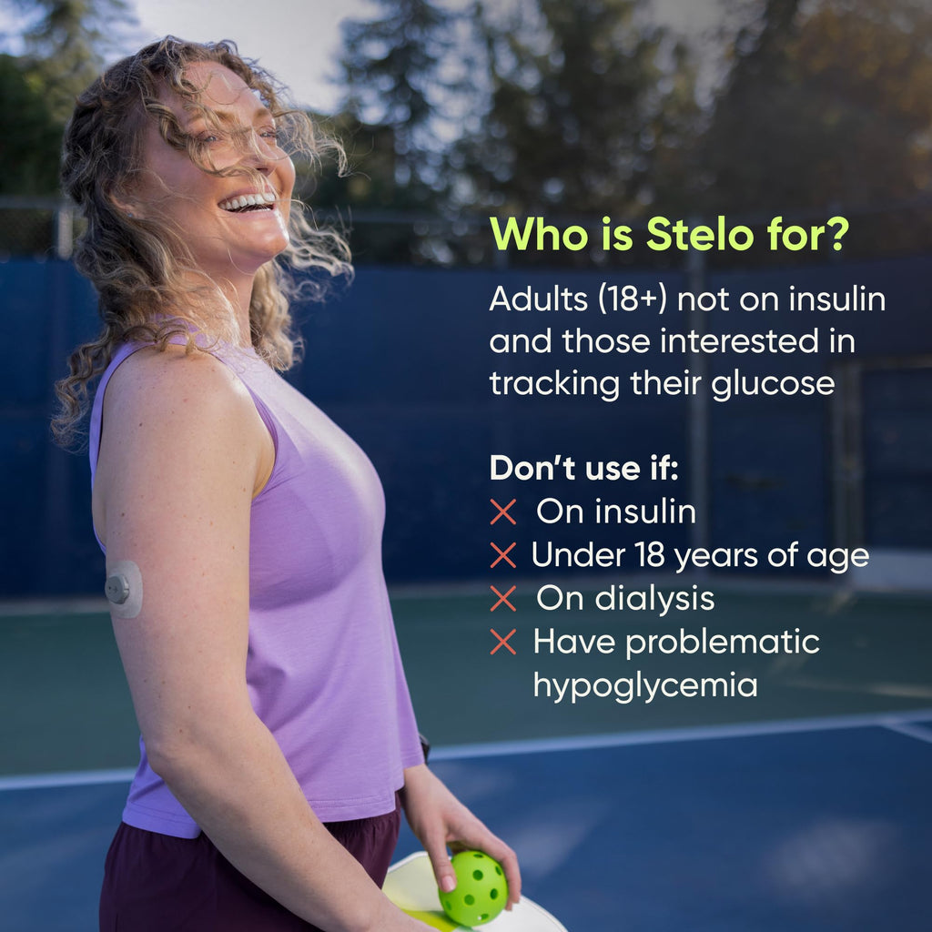 Stelo Glucose Biosensor & App by Dexcom – CGM, 2-Pack, 15‑Day Wear, iOS & Android
