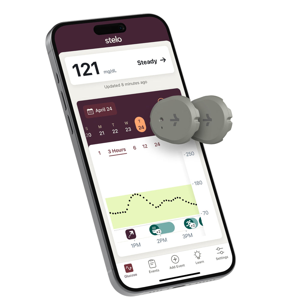 Stelo Glucose Biosensor & App by Dexcom – CGM, 2-Pack, 15‑Day Wear, iOS & Android
