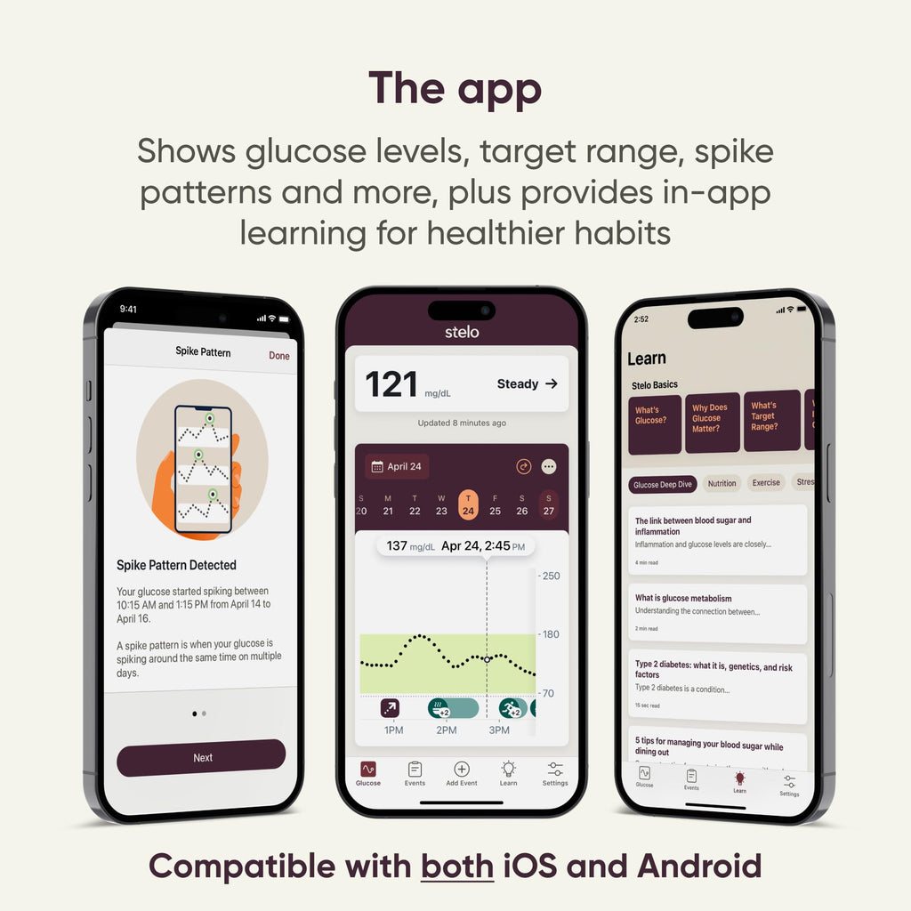 Stelo Glucose Biosensor & App by Dexcom – CGM, 2-Pack, 15‑Day Wear, iOS & Android
