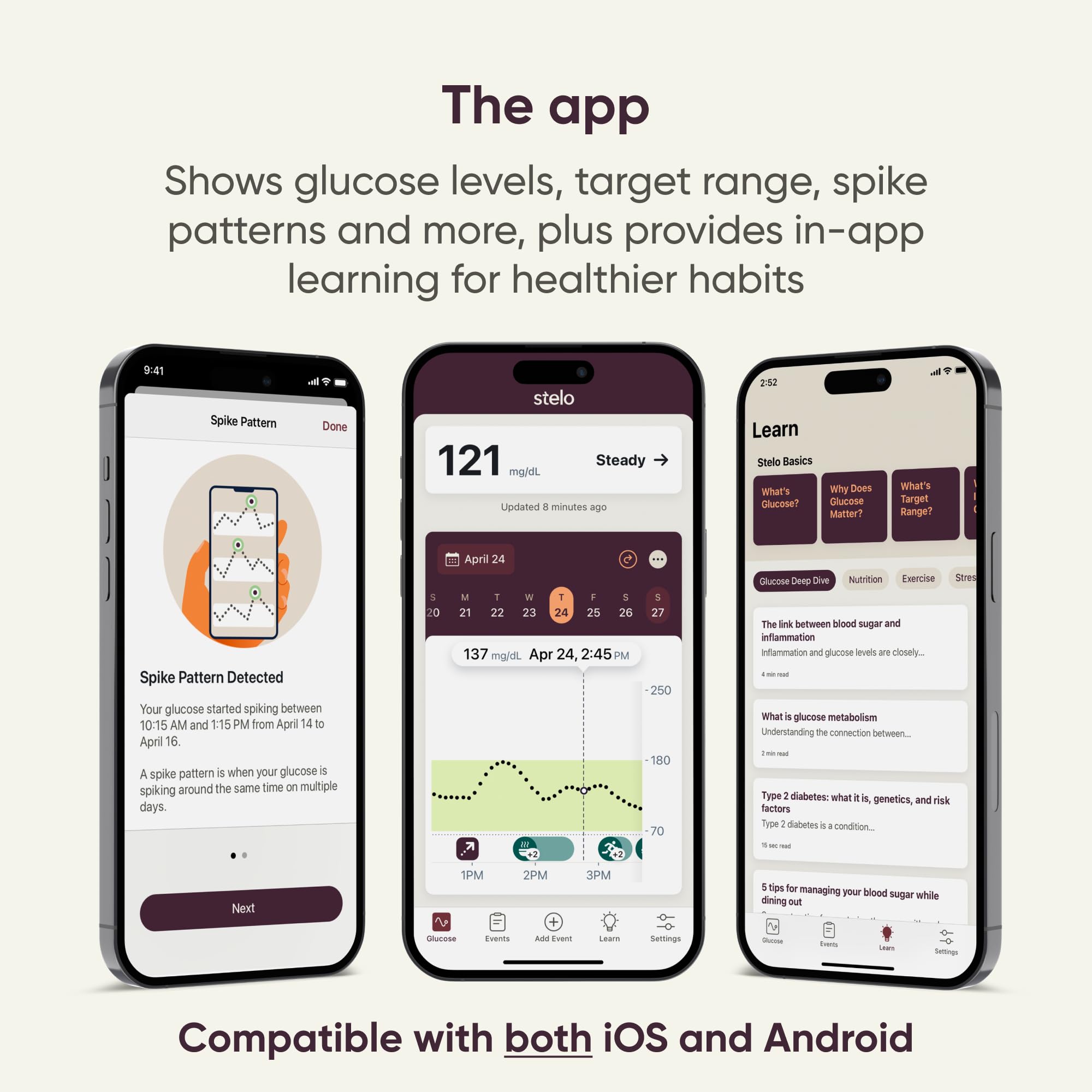 Stelo Glucose Biosensor & App by Dexcom – CGM, 2-Pack, 15‑Day Wear, iOS & Android
