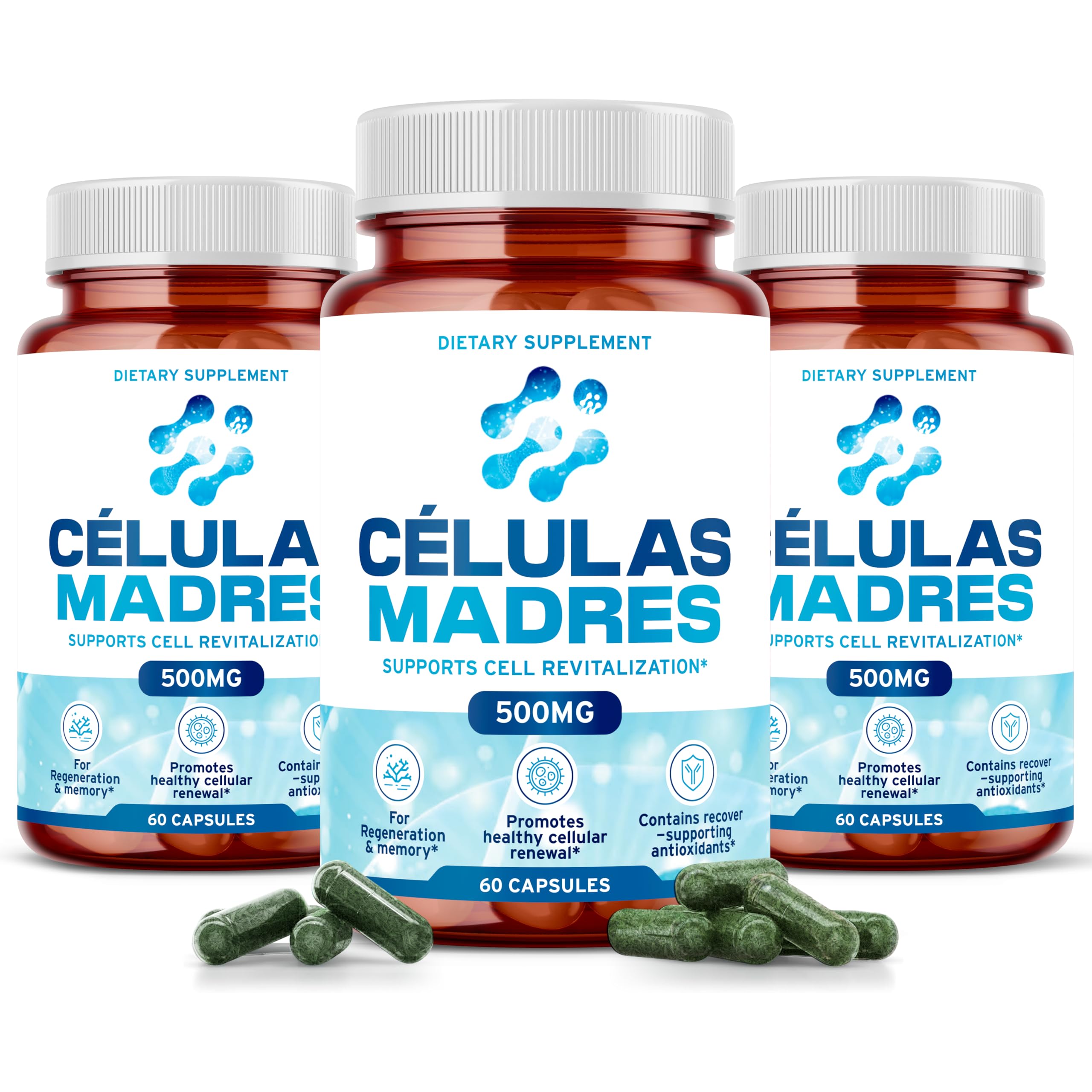 Stem Cell Supplements 500mg (180 Caps) – Anti-Aging & Longevity | Spirulina & Chlorella | Celulas Madre