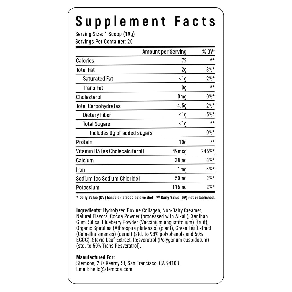 Stemcoa NCR1 – Collagen Powder with Salted Caramel, Cocoa & Resveratrol (Non-GMO, Gluten Free, Keto)