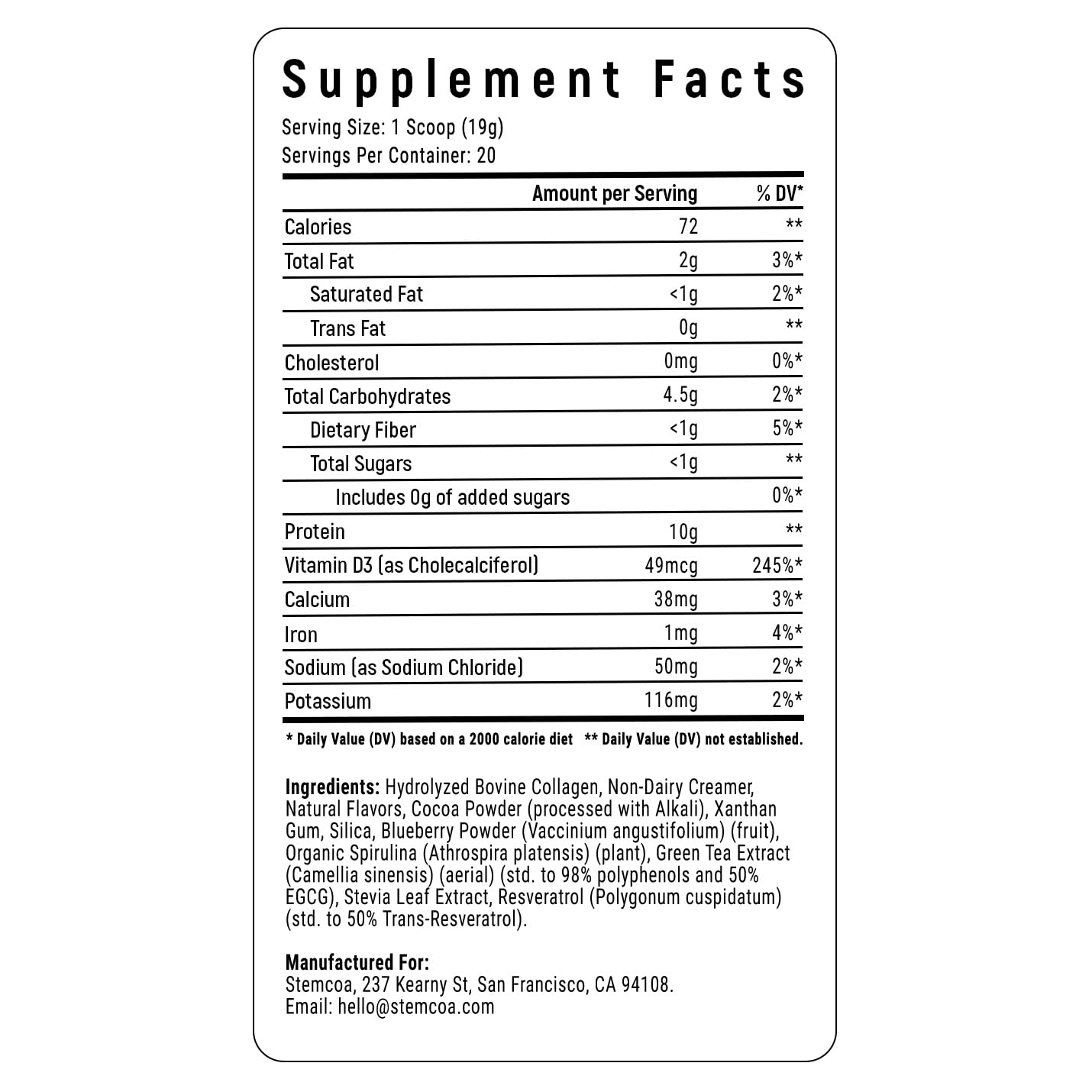 Stemcoa NCR1 – Collagen Powder with Salted Caramel, Cocoa & Resveratrol (Non-GMO, Gluten Free, Keto)