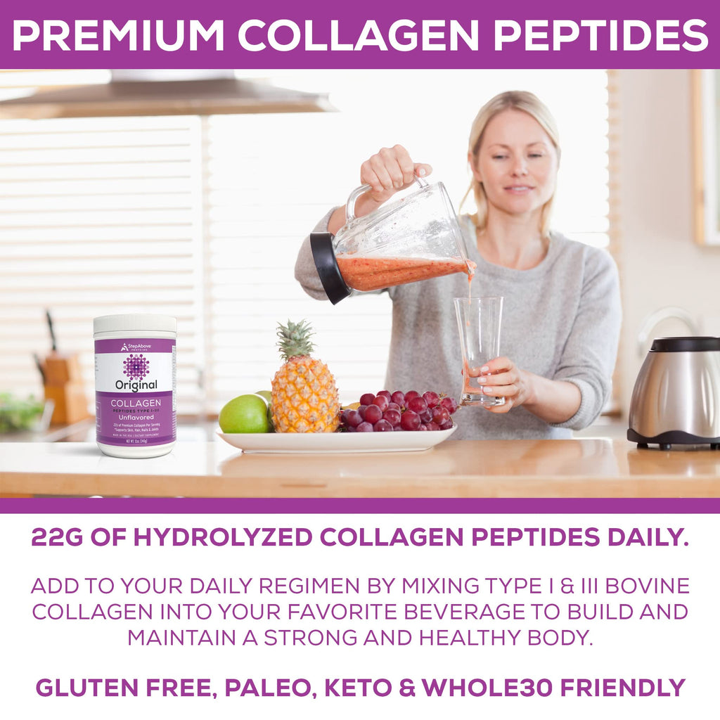 Step Above Proteins Original Collagen Peptides - 12 oz, 100% Natural Bovine Hydrolyzed Type I-III