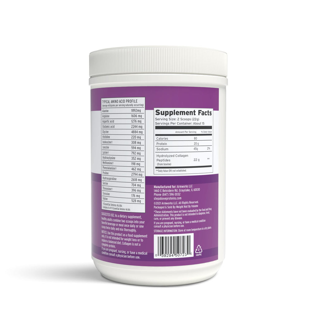Step Above Proteins Original Collagen Peptides - 12 oz, 100% Natural Bovine Hydrolyzed Type I-III