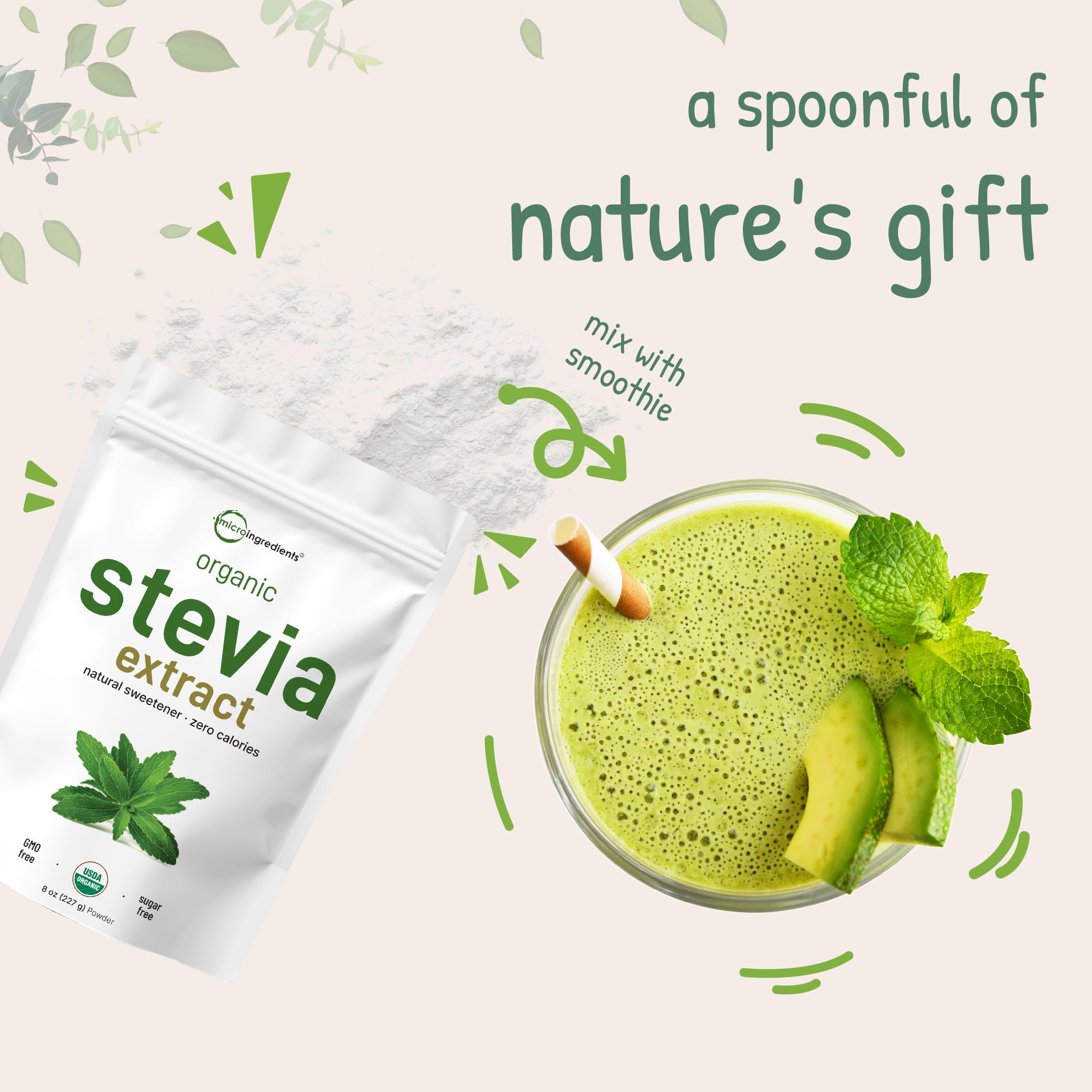 Pure Organic Stevia Powder 8 oz – Reb-A, Zero Calorie Keto Sweetener