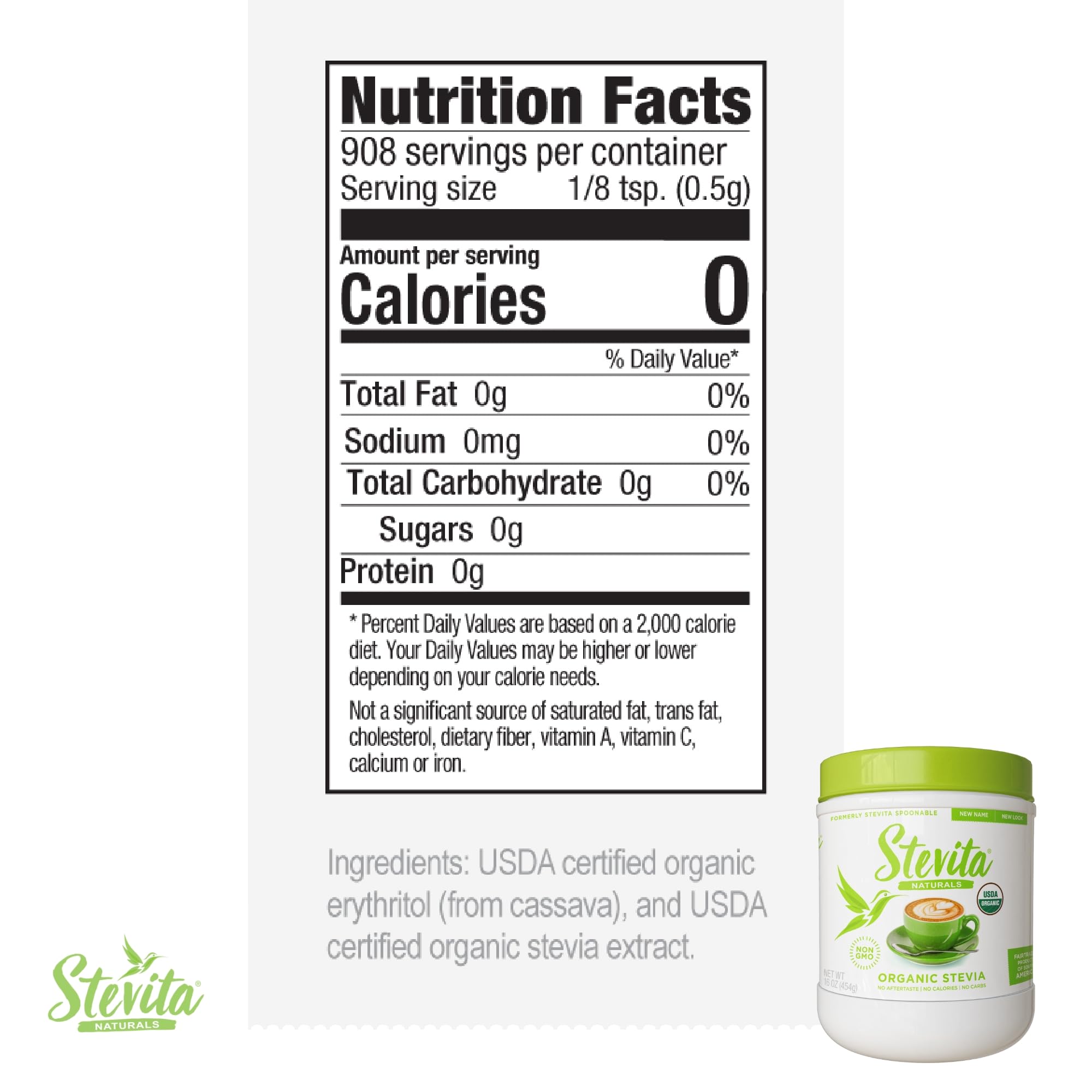 Stevita Organic Stevia – 16 oz (908 Servings) | Sugar-Free All-Natural Sweetener