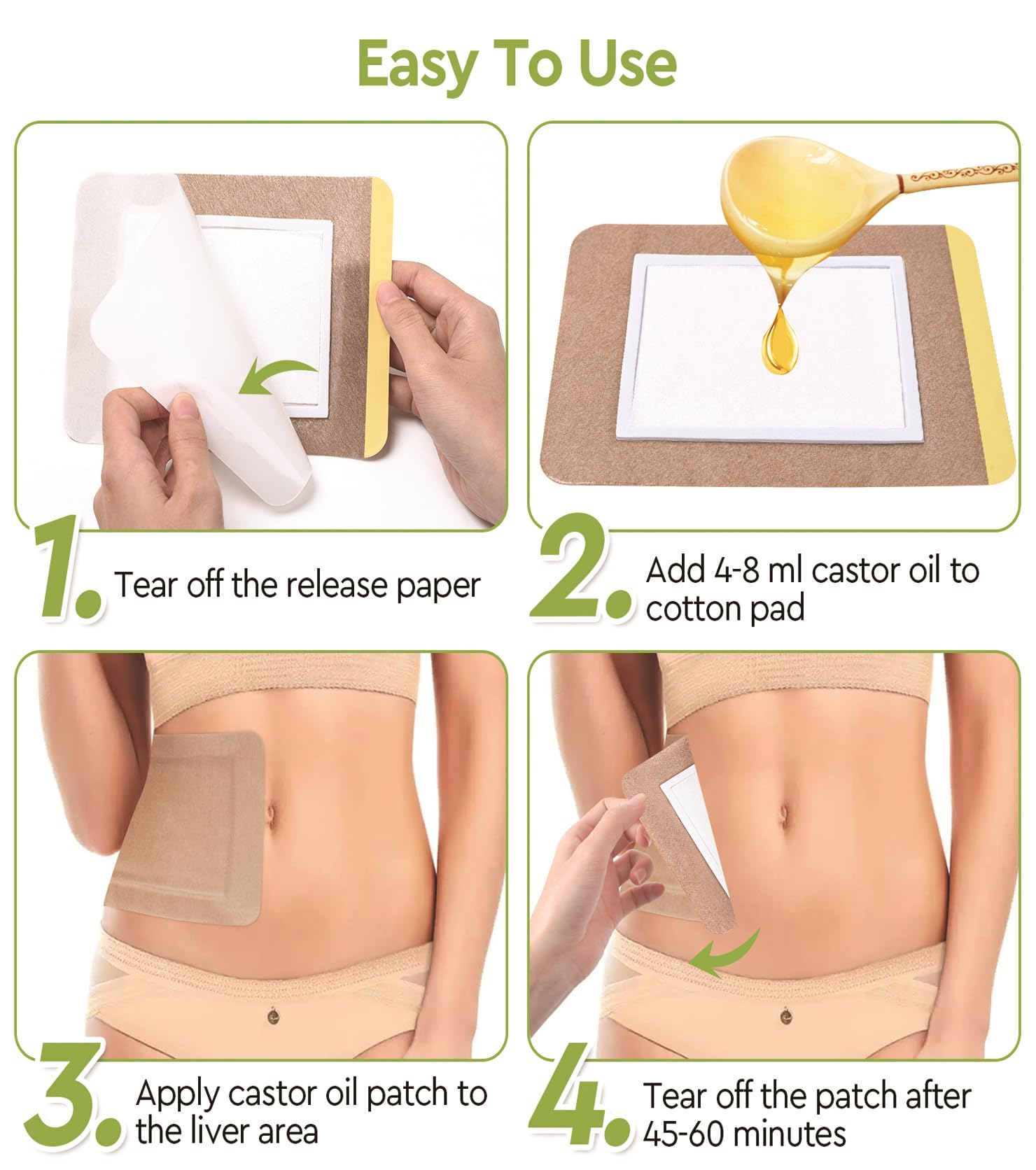 STFOCE 10pcs Castor Oil Pack Wrap – Self-Adhesive, Disposable Organic Cotton | Kahaki