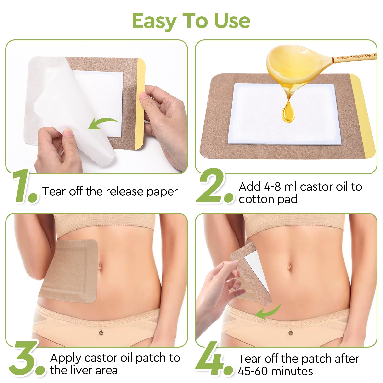 STFOCE 20pcs Castor Oil Pack Wrap – Self-Adhesive, No Leakage, 7.9 x 5.5 in