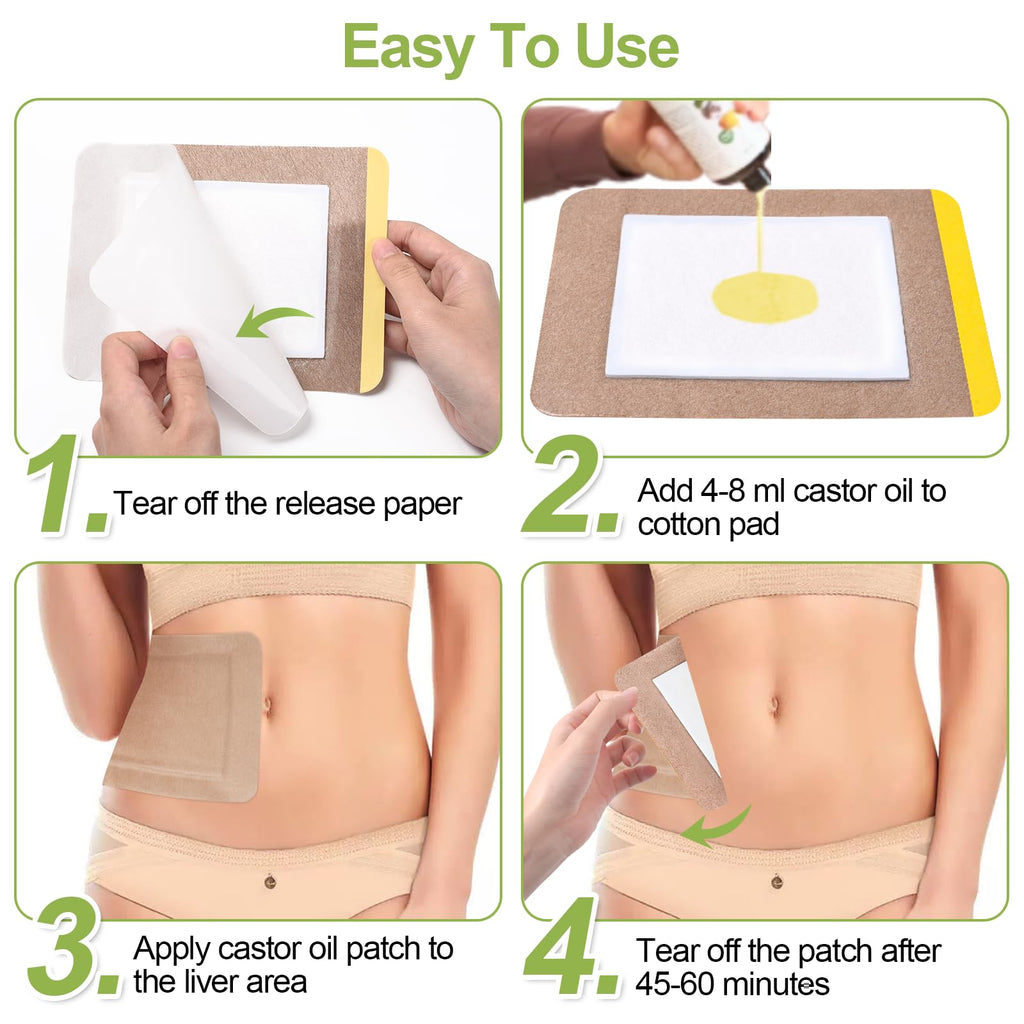 STFOCE 20pcs Castor Oil Pack Wrap – Self-Adhesive, Organic, No Leakage, No Wash, 7.9x5.5 in, Oil Included
