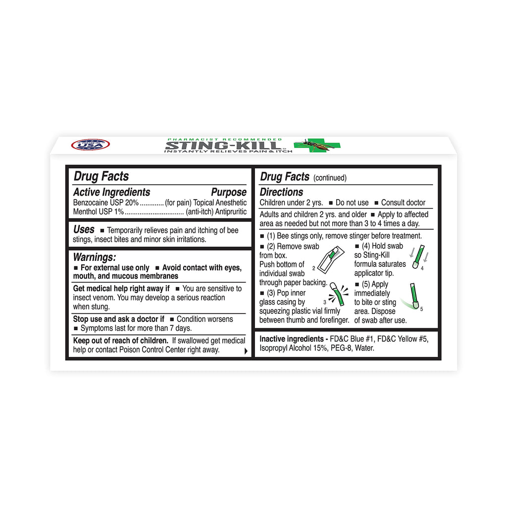 Sting-kill First Aid Anesthetic Swabs – Instant Pain & Itch Relief (10 Count)