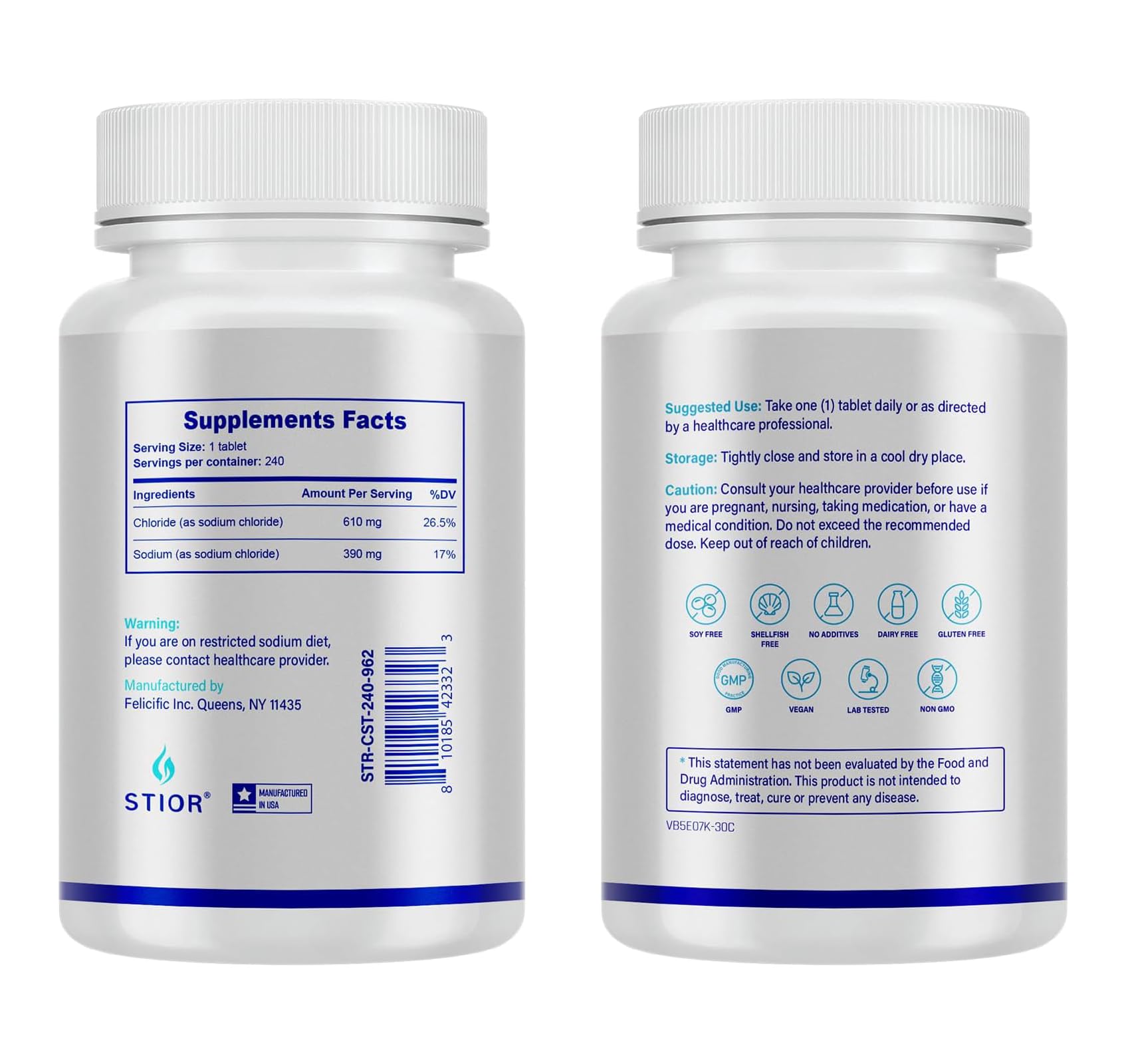 STIOR Sodium Chloride Tablets 1000mg – 240 Count | Electrolyte Replenisher (Made in USA)