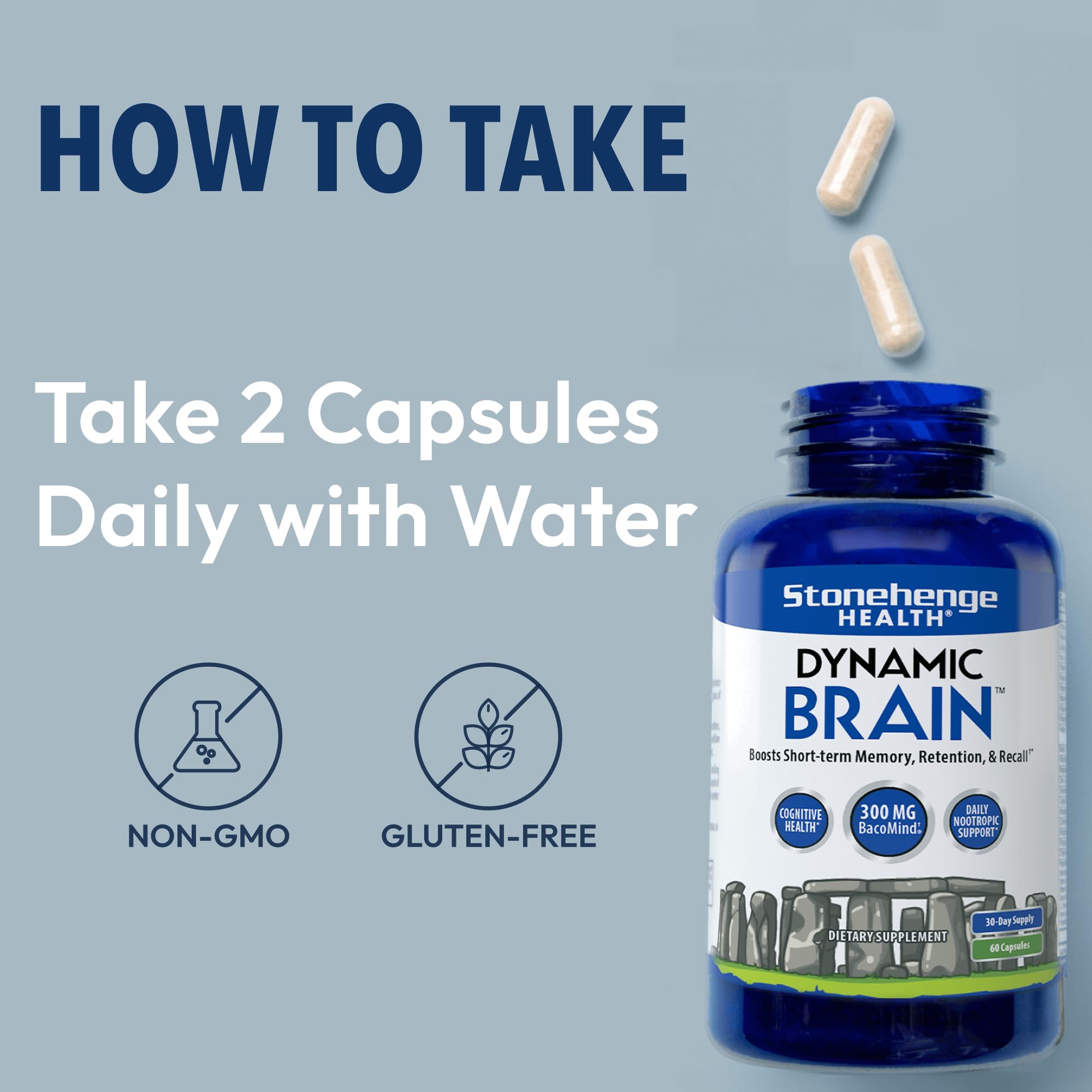 Stonehenge Health Dynamic Brain Supplement with BacoMind – Memory, Retention & Recall (40 Nootropics)