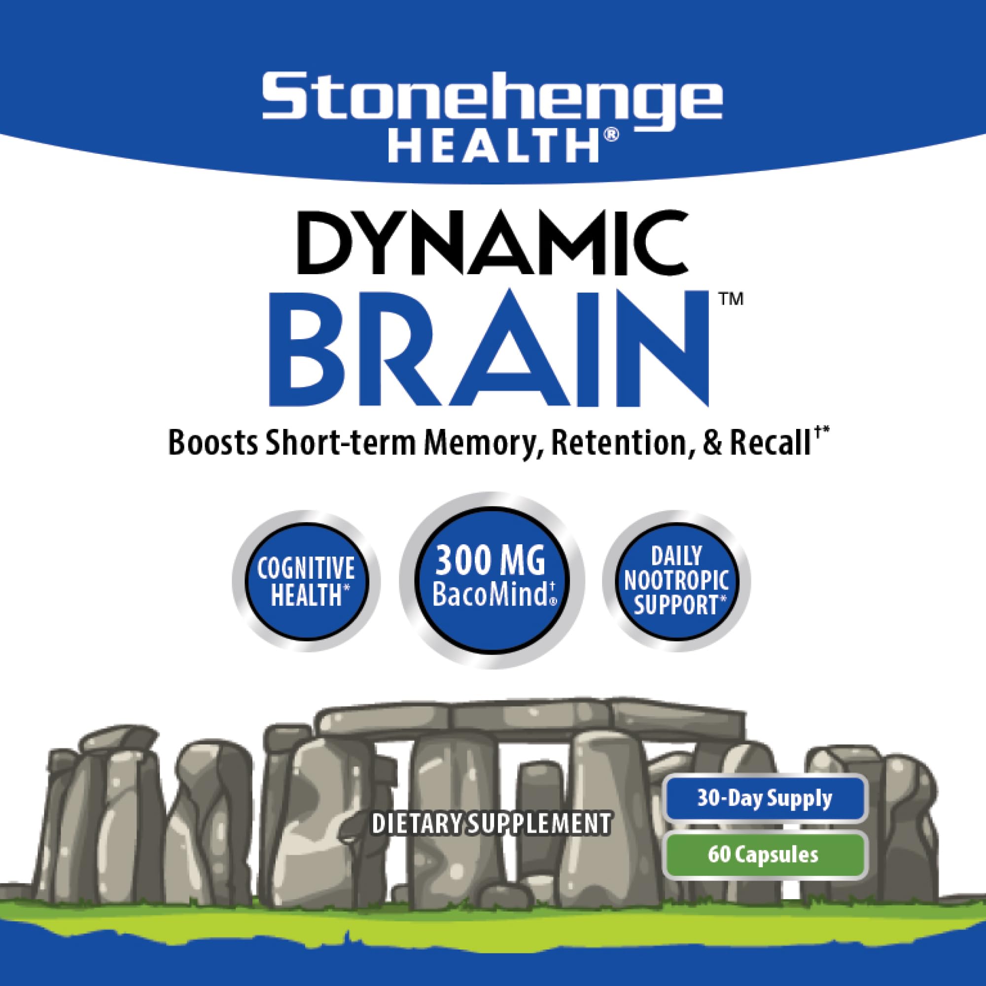 Stonehenge Health Dynamic Brain Supplement with BacoMind – Memory, Retention & Recall (40 Nootropics)