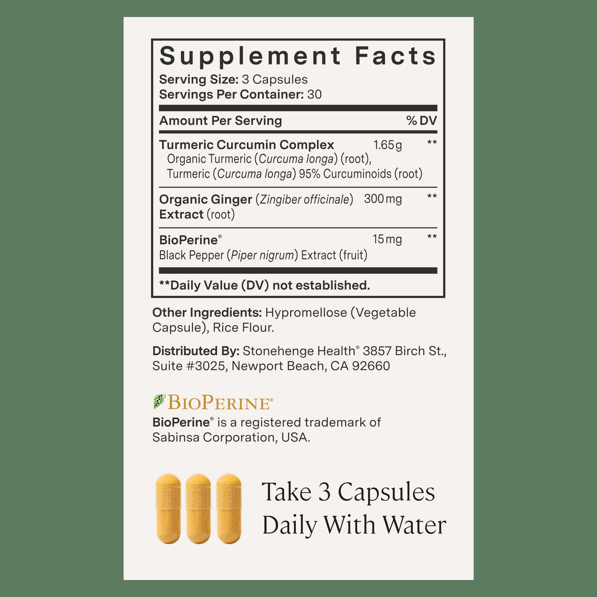 Stonehenge Health Dynamic Turmeric Curcumin with Ginger – High Potency 1,650 mg, BioPerine, 90 Vegetarian Capsules