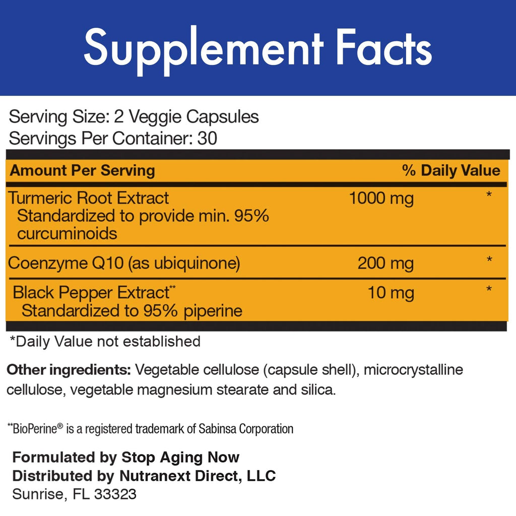 Stop Aging Now CUR-Q10 Ultra Complex - Curcumin2K & MAX-Q10, 60 Vcaps (3 Pack)