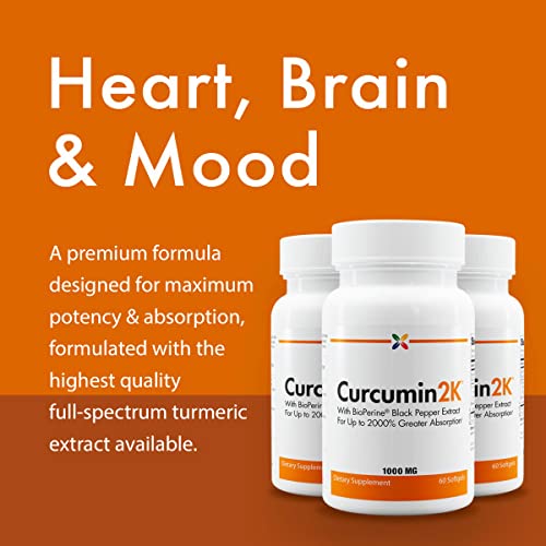 Stop Aging Now Curcumin2K with Bioperine – Brain & Heart Health, Antioxidants & Joint Support | Turmeric & Black Pepper Extract – 60 Vcaps (3 Bottle Pack)