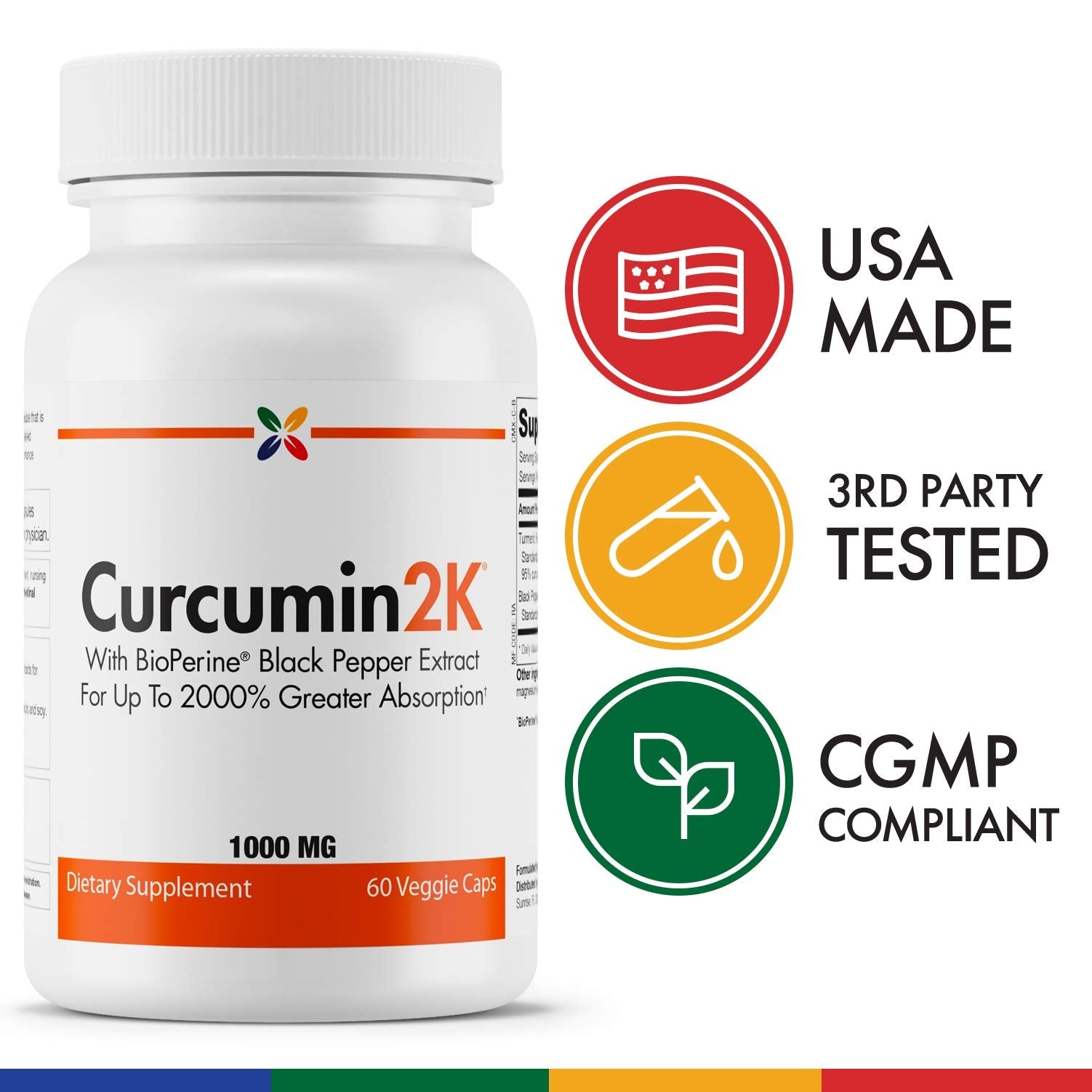 Stop Aging Now Curcumin2K with Bioperine – Brain & Heart Health, Antioxidants & Joint Support | Turmeric & Black Pepper Extract – 60 Vcaps (3 Bottle Pack)