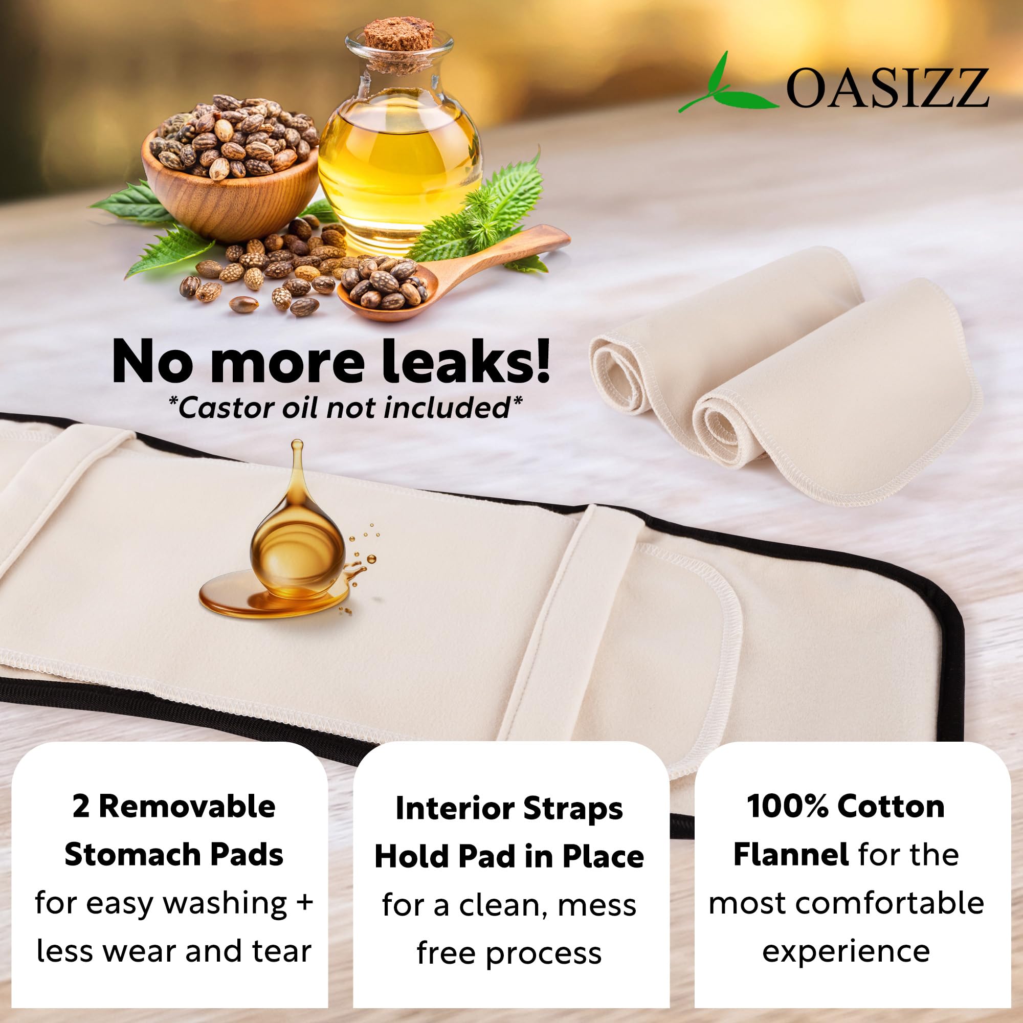 Reusable Castor Oil Stomach Wrap Kit – Adjustable 30-60 in