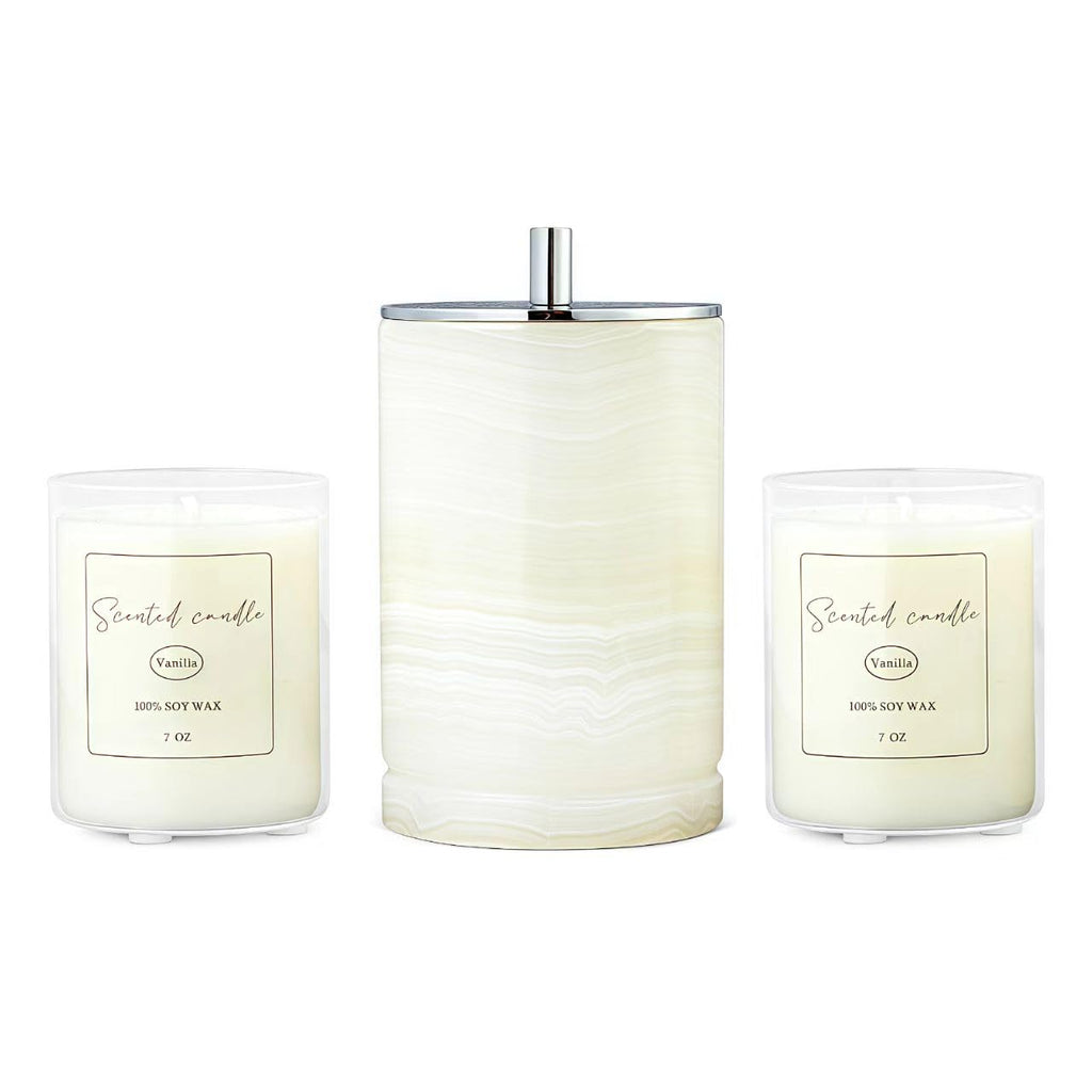 Story of Stone Refillable Marble Candle — Lemon & Vanilla Soy Wax with Glass Inserts