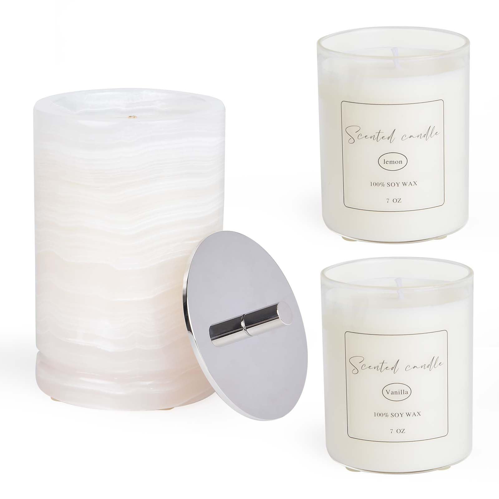Story of Stone Refillable Marble Candle — Lemon & Vanilla Soy Wax with Glass Inserts