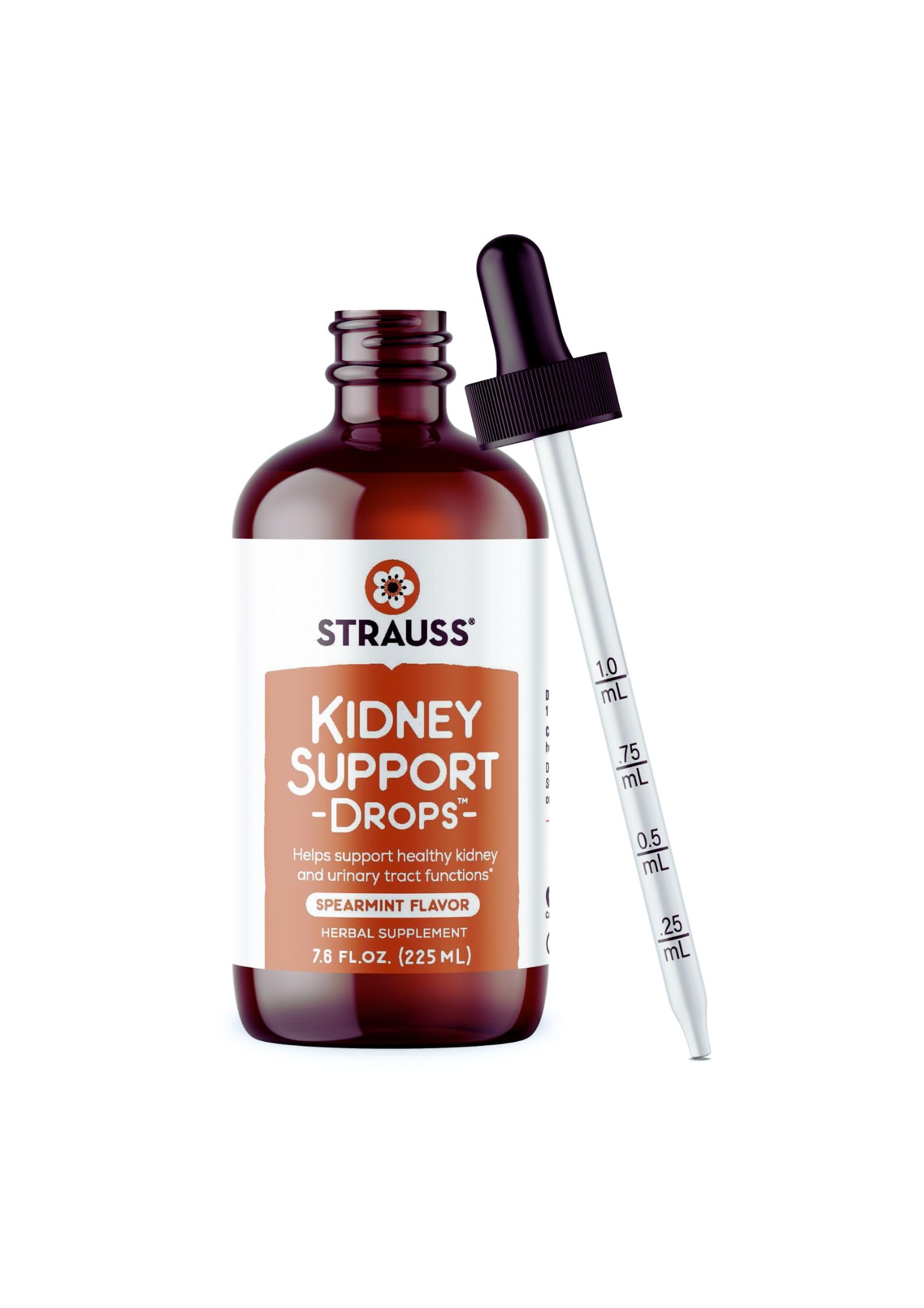 Strauss Naturals Kidney Support Drops for Men and Women – Vegan, Non-GMO, Spearmint Flavor, 225 ml