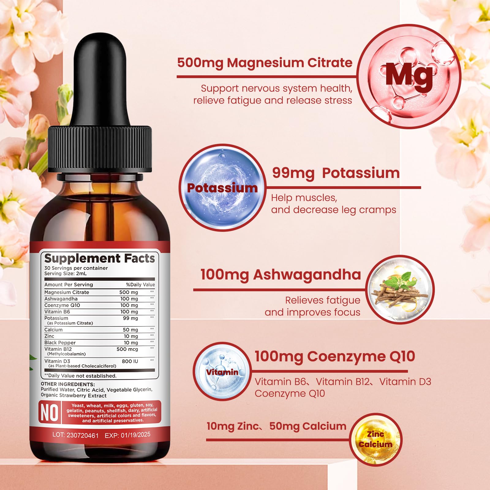 Potassium Magnesium Citrate Liquid Drops 500mg – Vegan 2 Pack