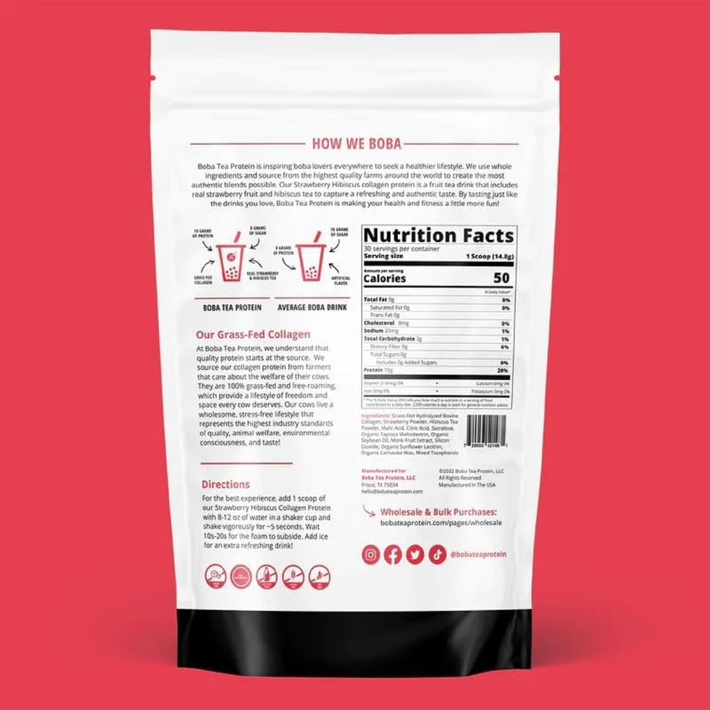 Strawberry Hibiscus Collagen Powder – Grass-Fed, 30 Servings