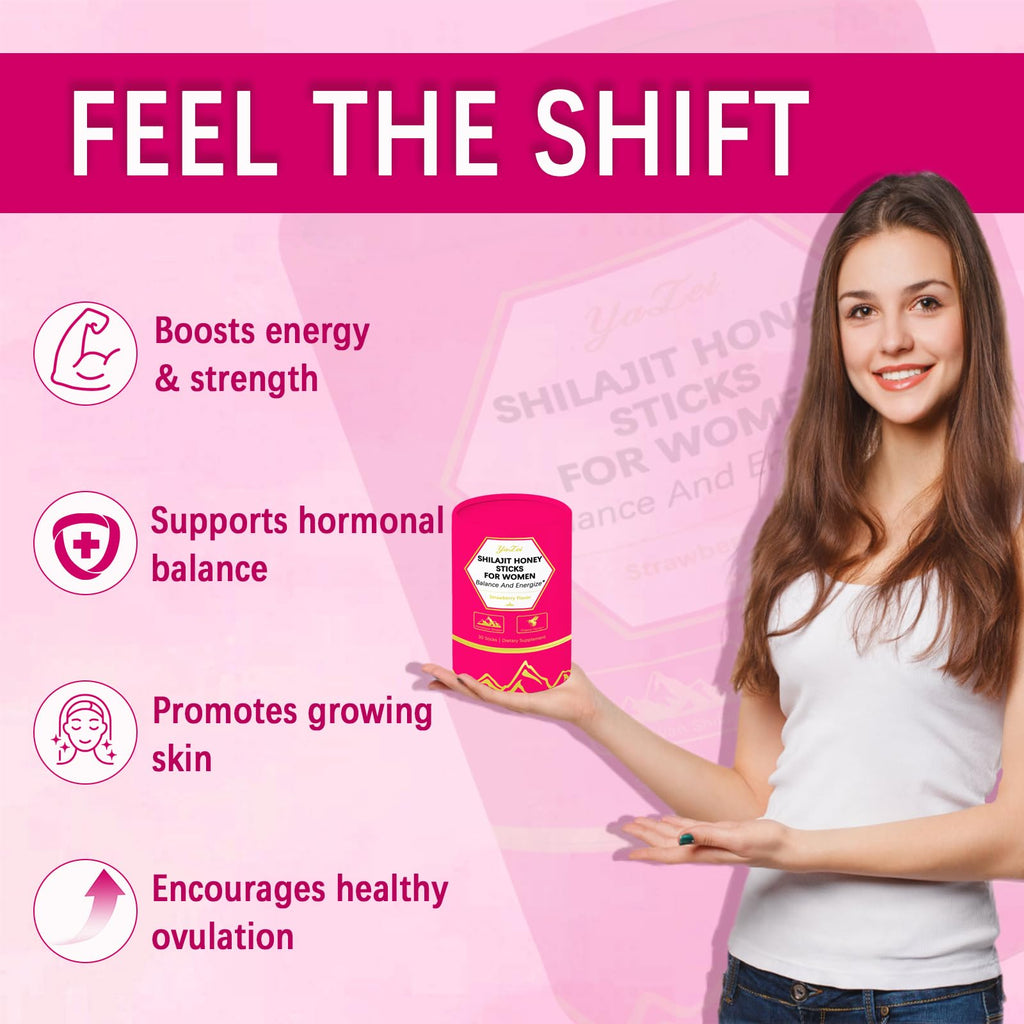 Strawberry Shilajit Honey Sticks for Women – Saffron, Shatavari Extract & Shilajit Resin, 30 Sticks, Energy & Hormone Balance