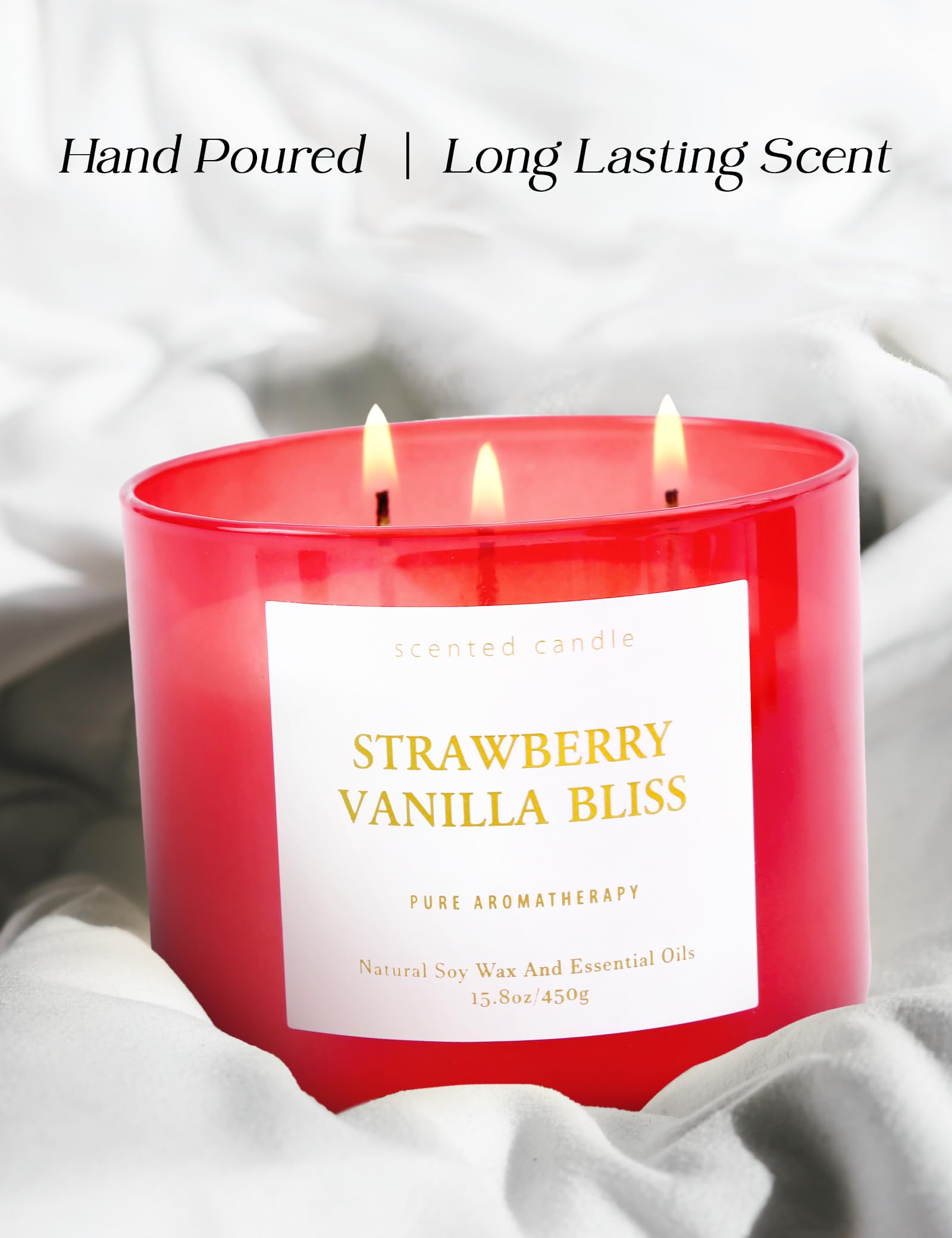 Strawberry Vanilla Bliss 3-Wick Soy Candle – 15.8 oz | Relaxing Home Aromatherapy