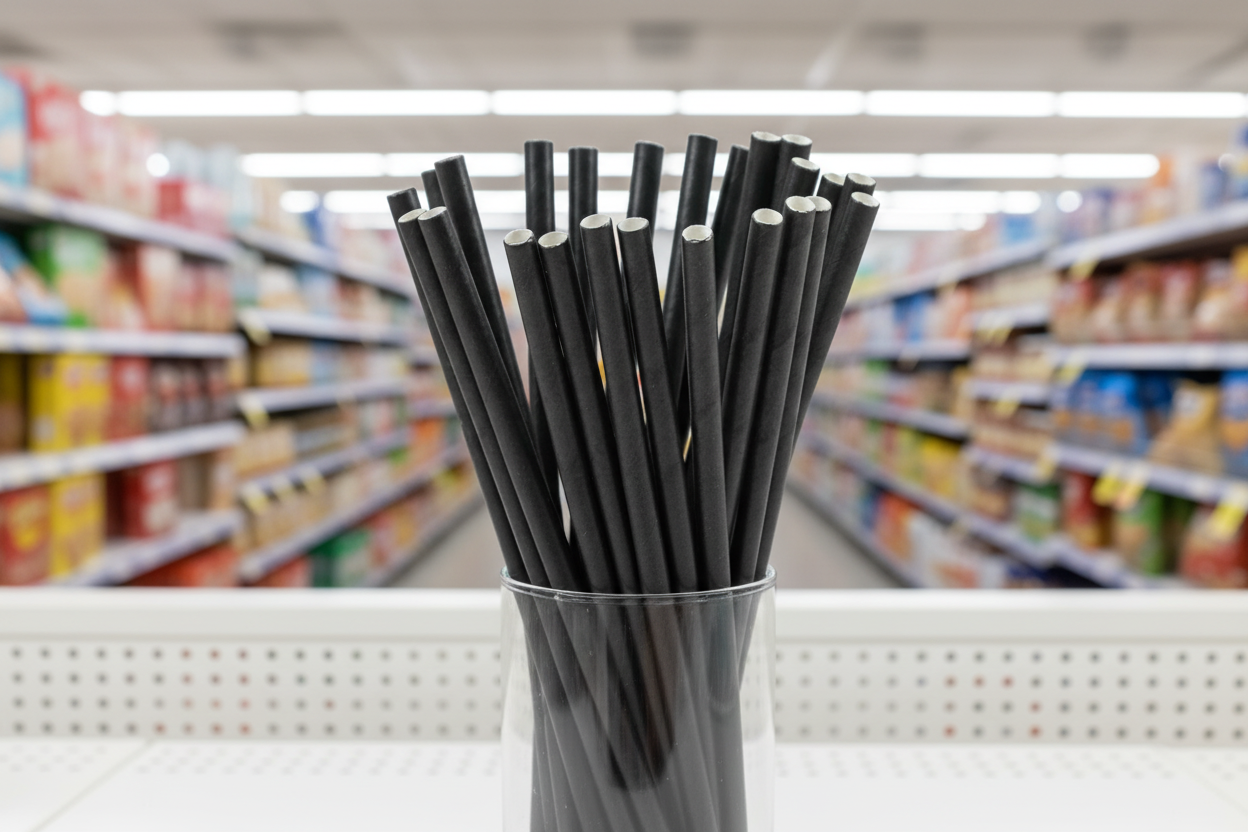 750 x Spoon Straw Black Compostable