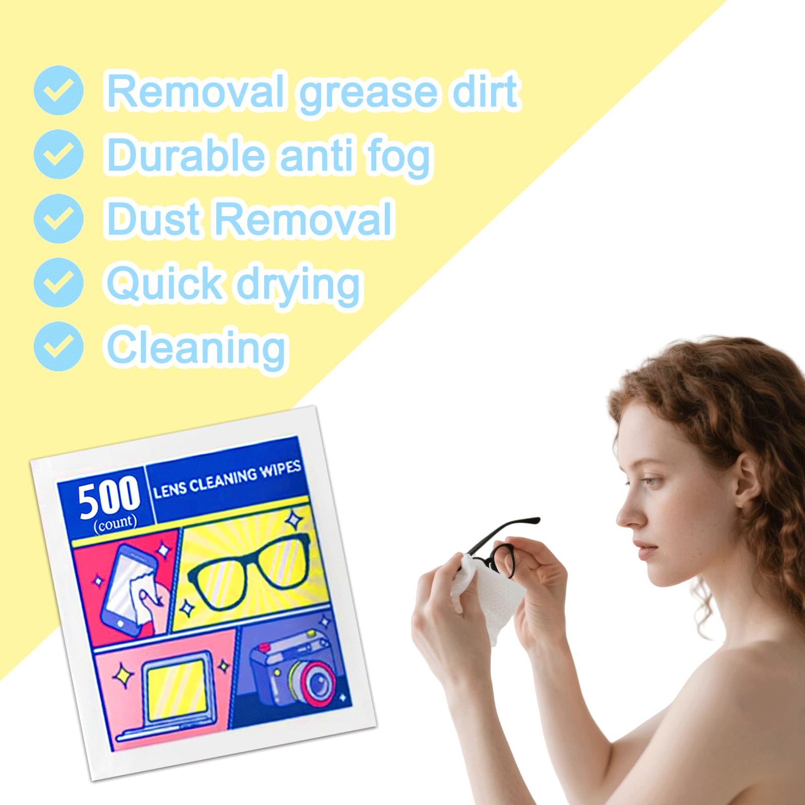 Lens Wipes for Eyeglasses & Screens – 500 Count, Gentle & Portable